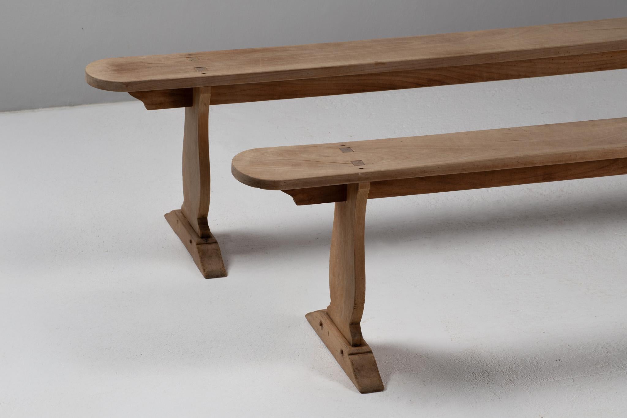 Pair of Benches in Carved Oak, France, 1940s For Sale 1