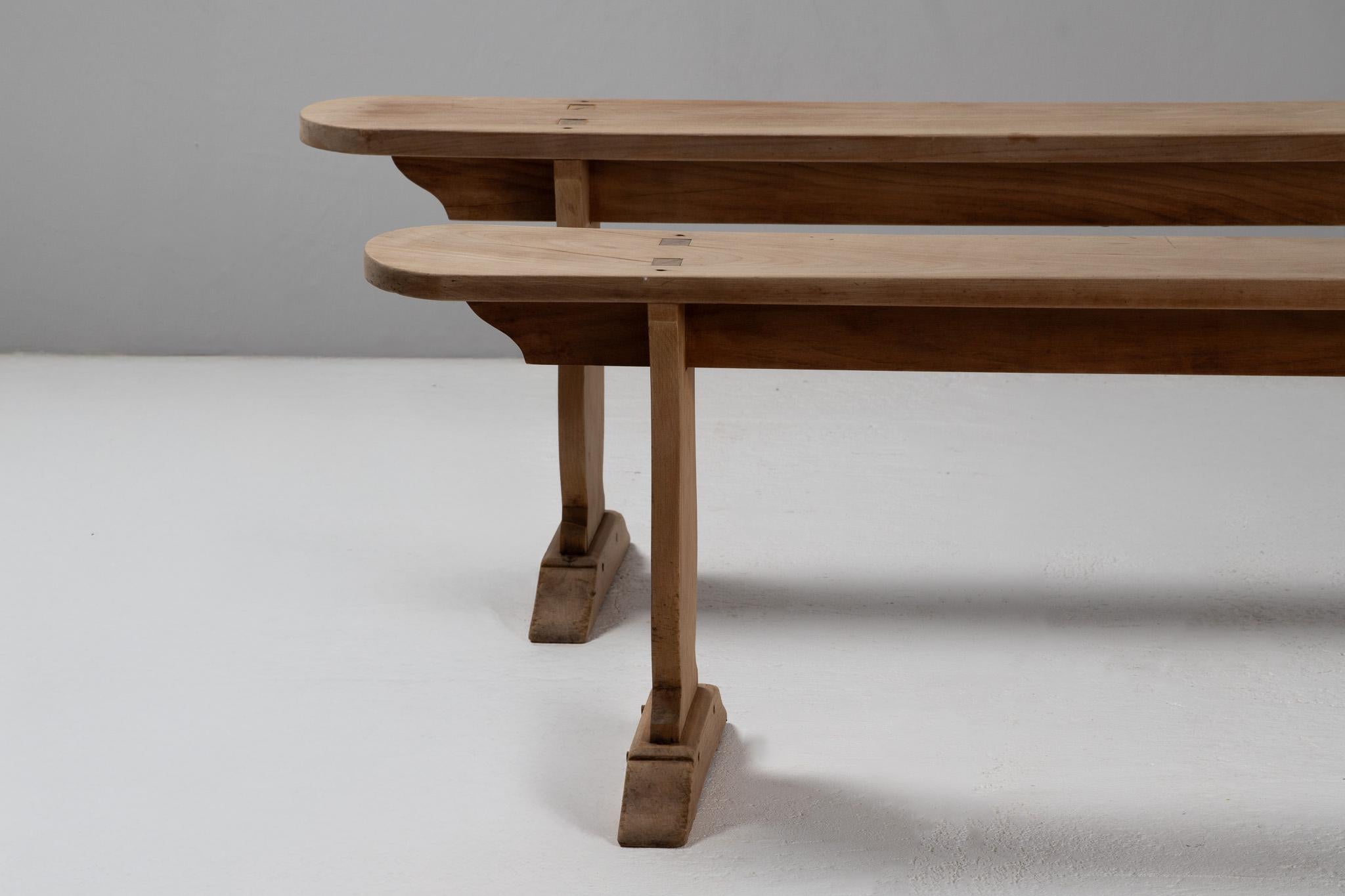 Pair of Benches in Carved Oak, France, 1940s For Sale 2
