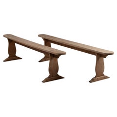 Pair of Benches in Carved Oak, France, 1940s