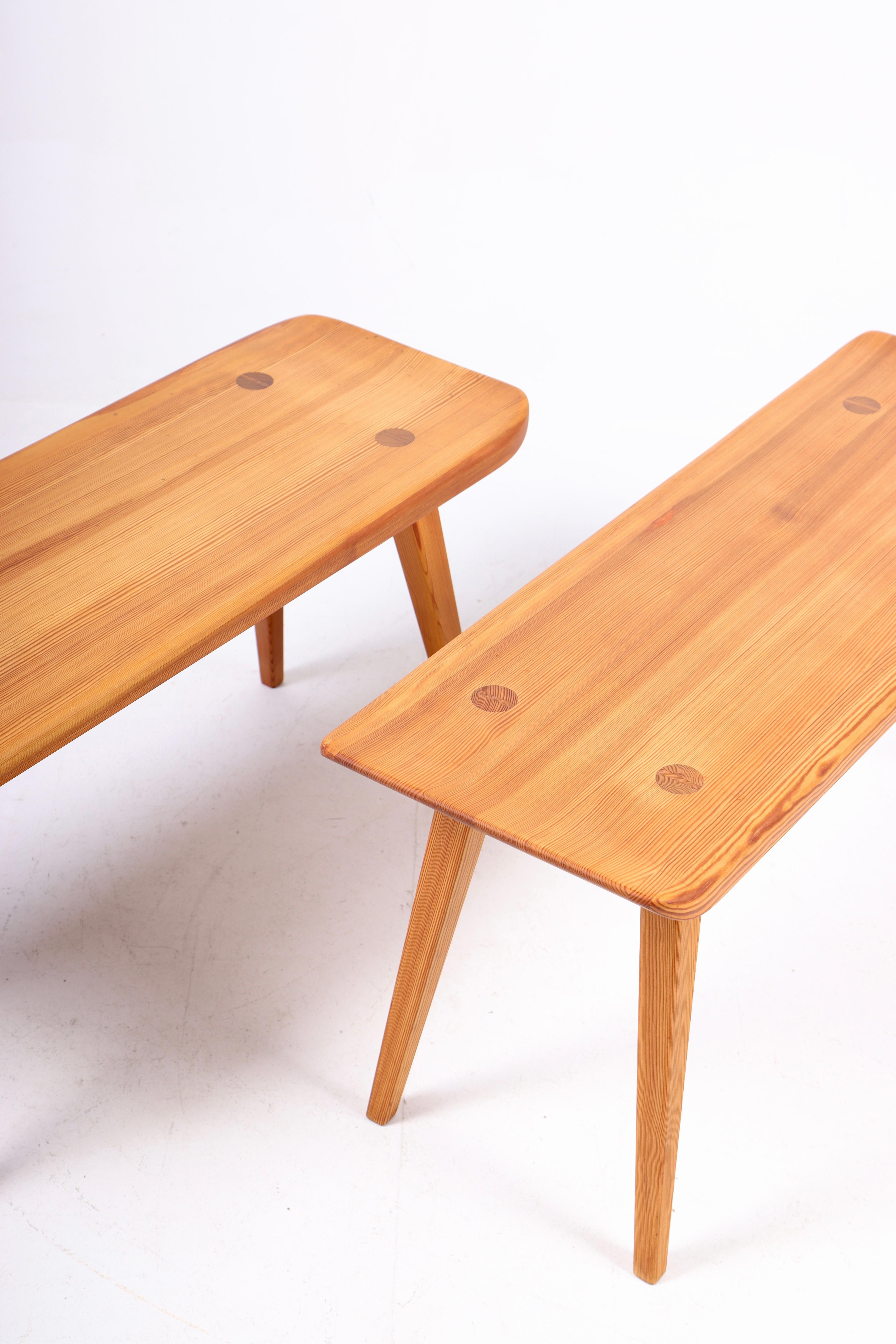 Scandinavian Modern Pair of Benches in Solid Pine by Carl Malmsten, 1960s