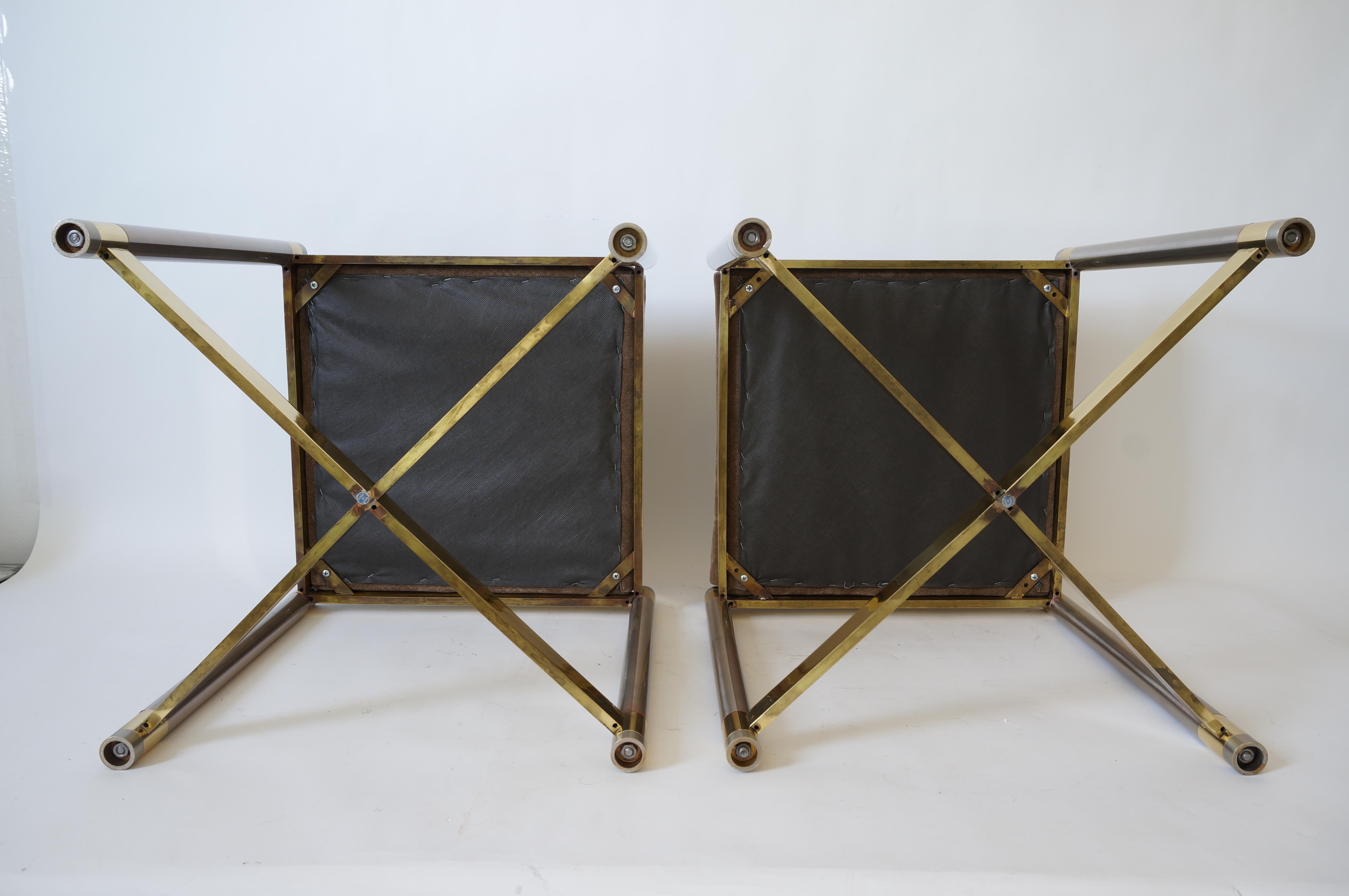 Italian Pair of Benches in Stainless Steel and Brass Attributed to Maison Jansen