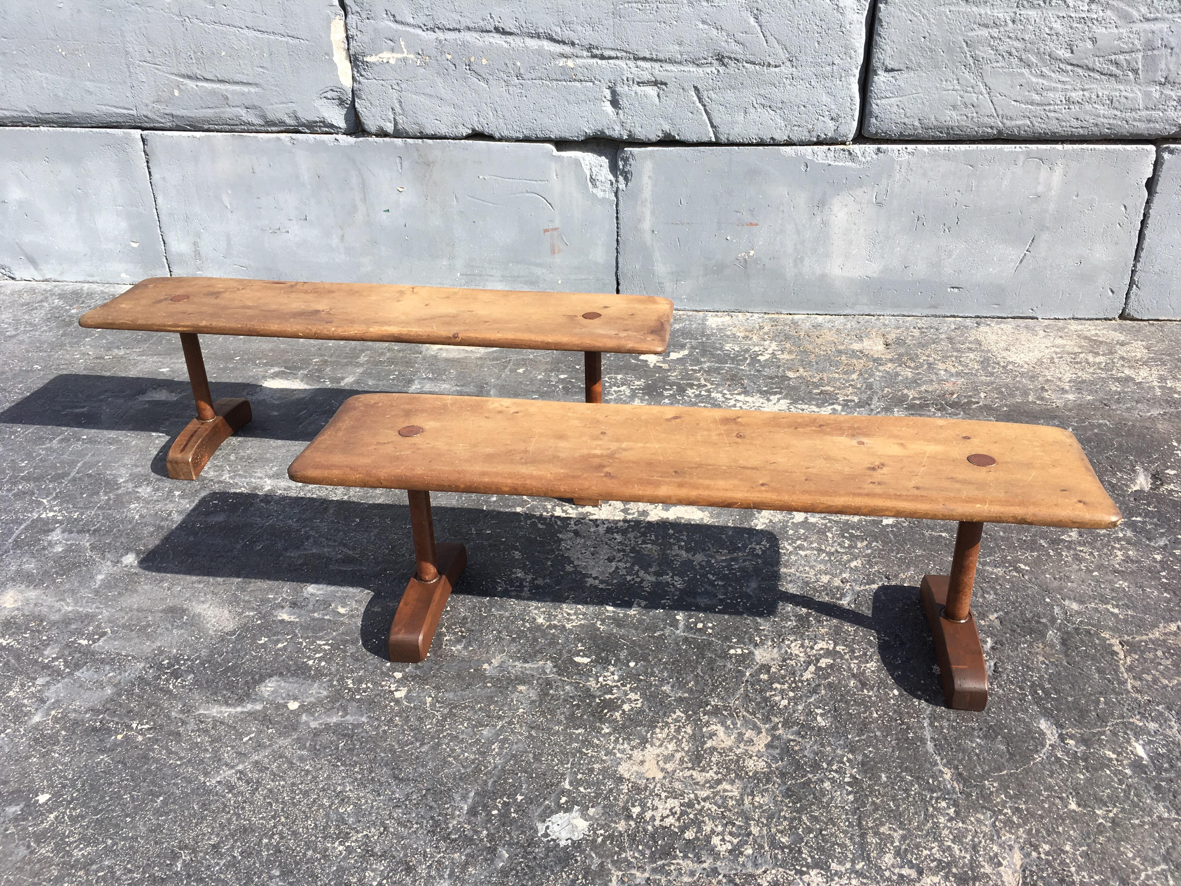 Pair of Benches, Industrial, Farm, Rustic, Wood, Brown 2