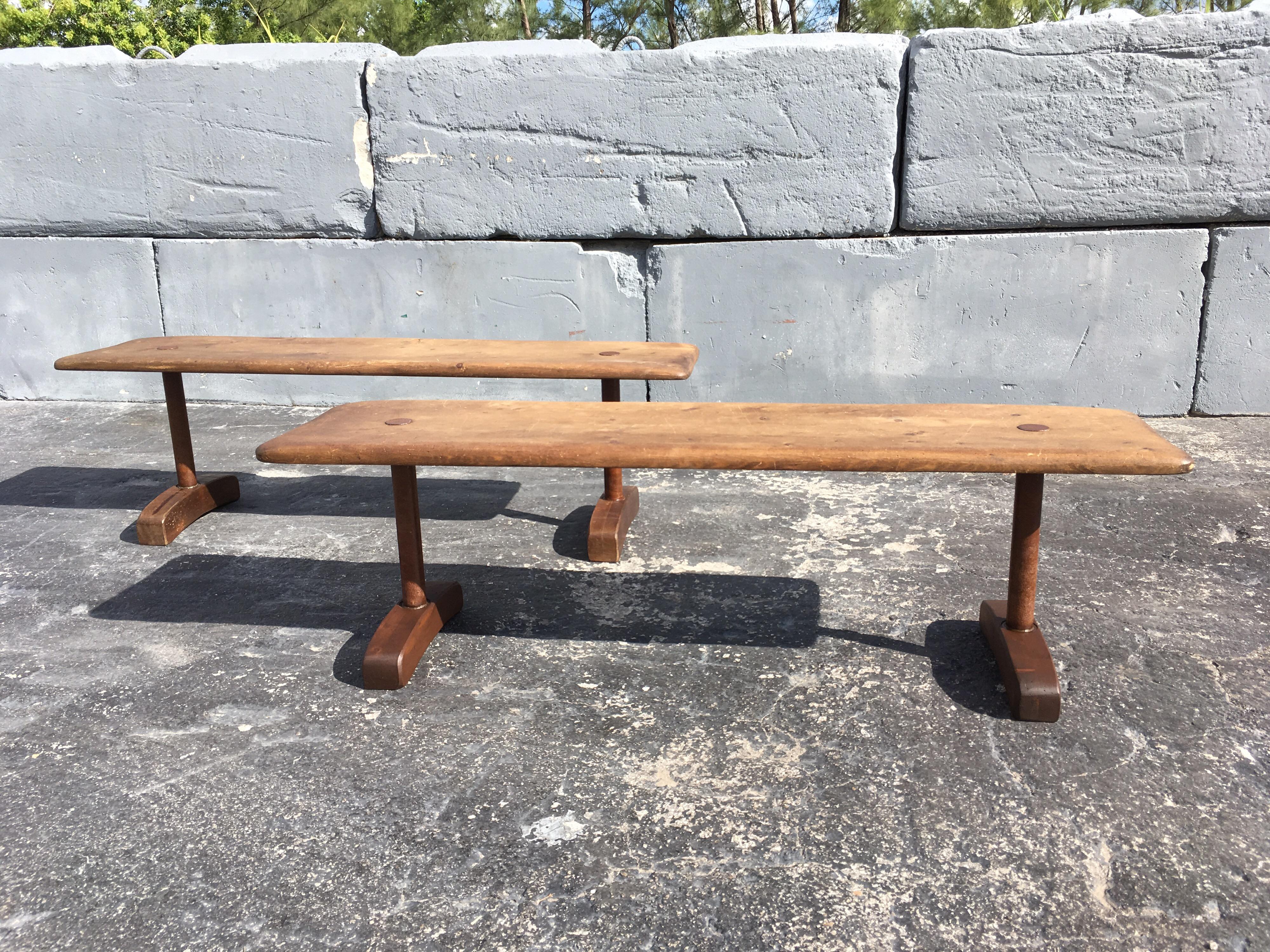 Pair of Benches, Industrial, Farm, Rustic, Wood, Brown 3