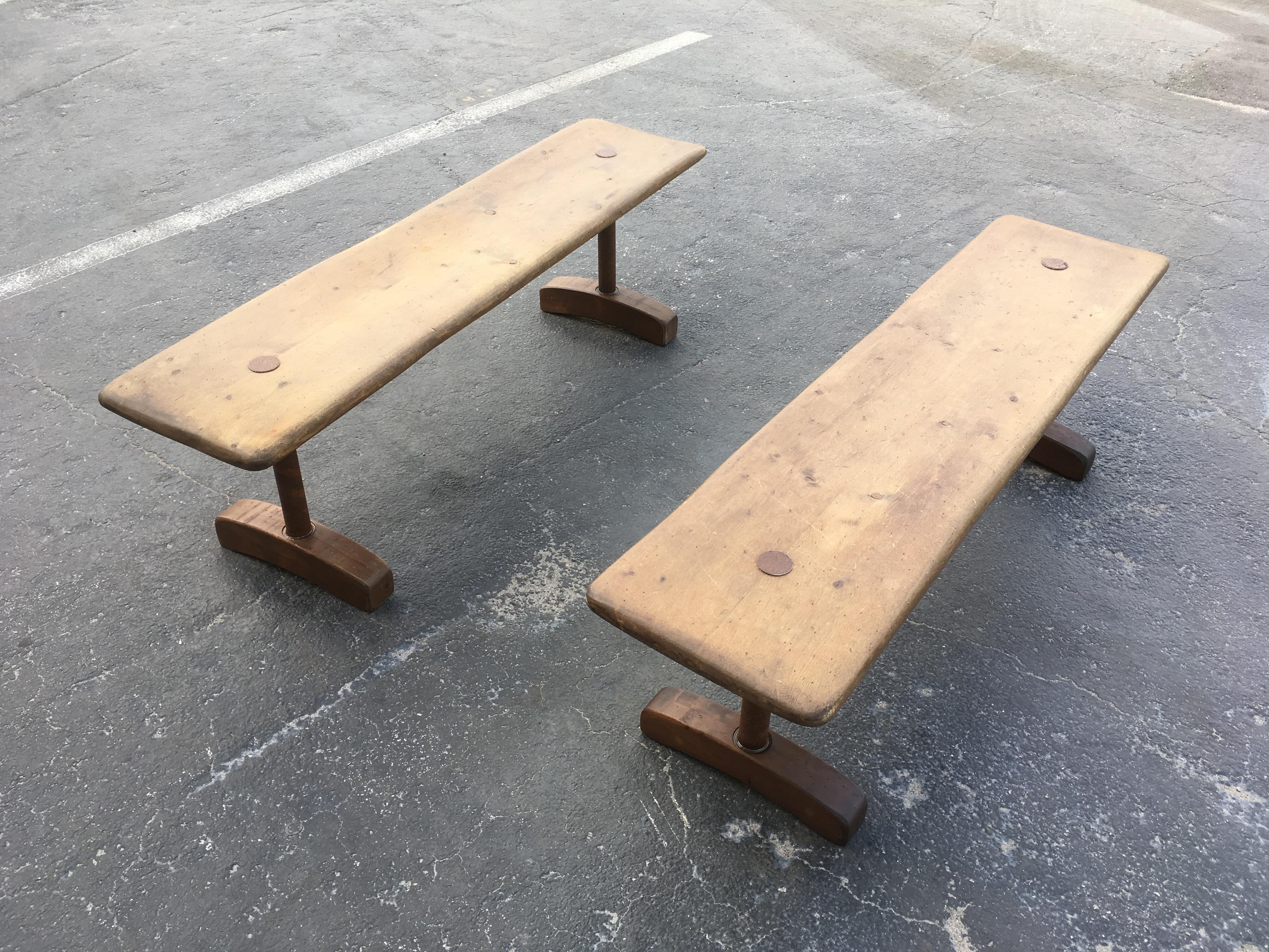 Pair of Benches, Industrial, Farm, Rustic, Wood, Brown 4