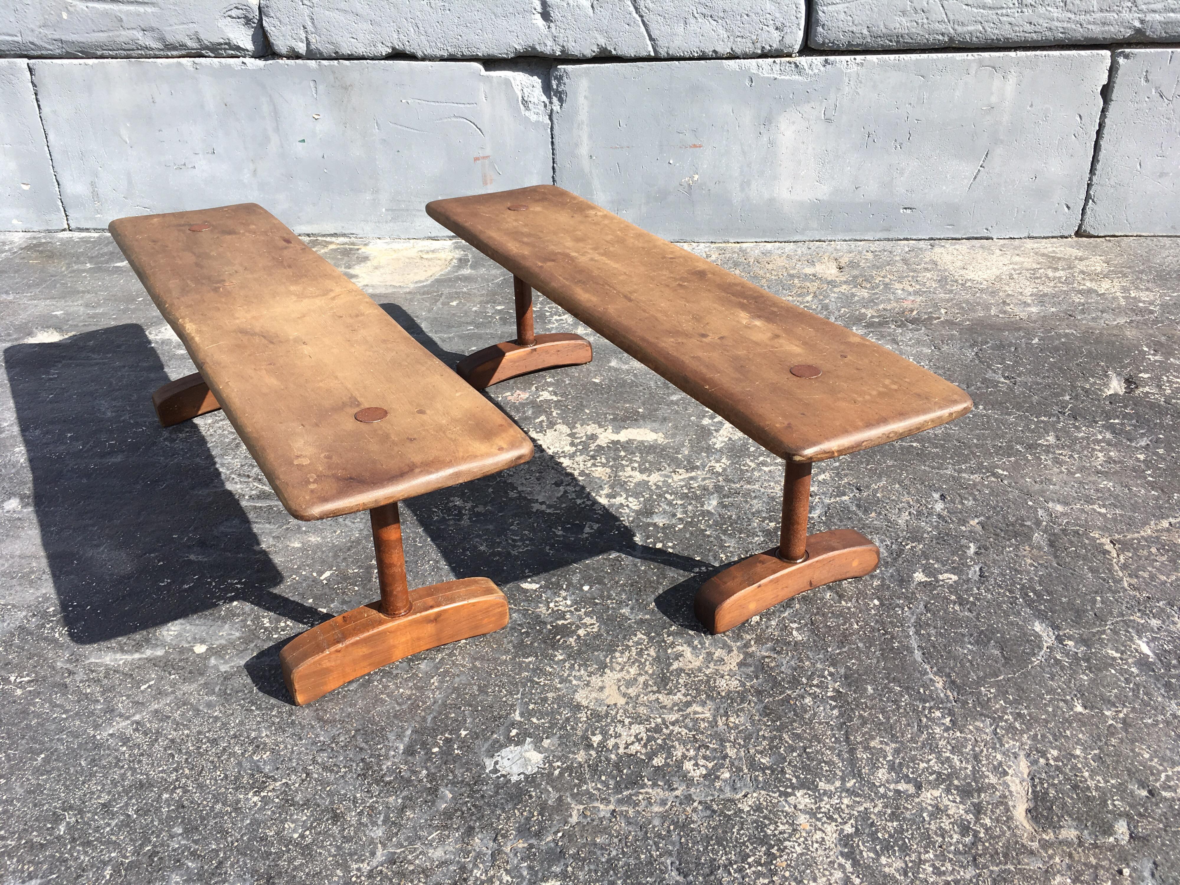 Pair of Benches, Industrial, Farm, Rustic, Wood, Brown 7