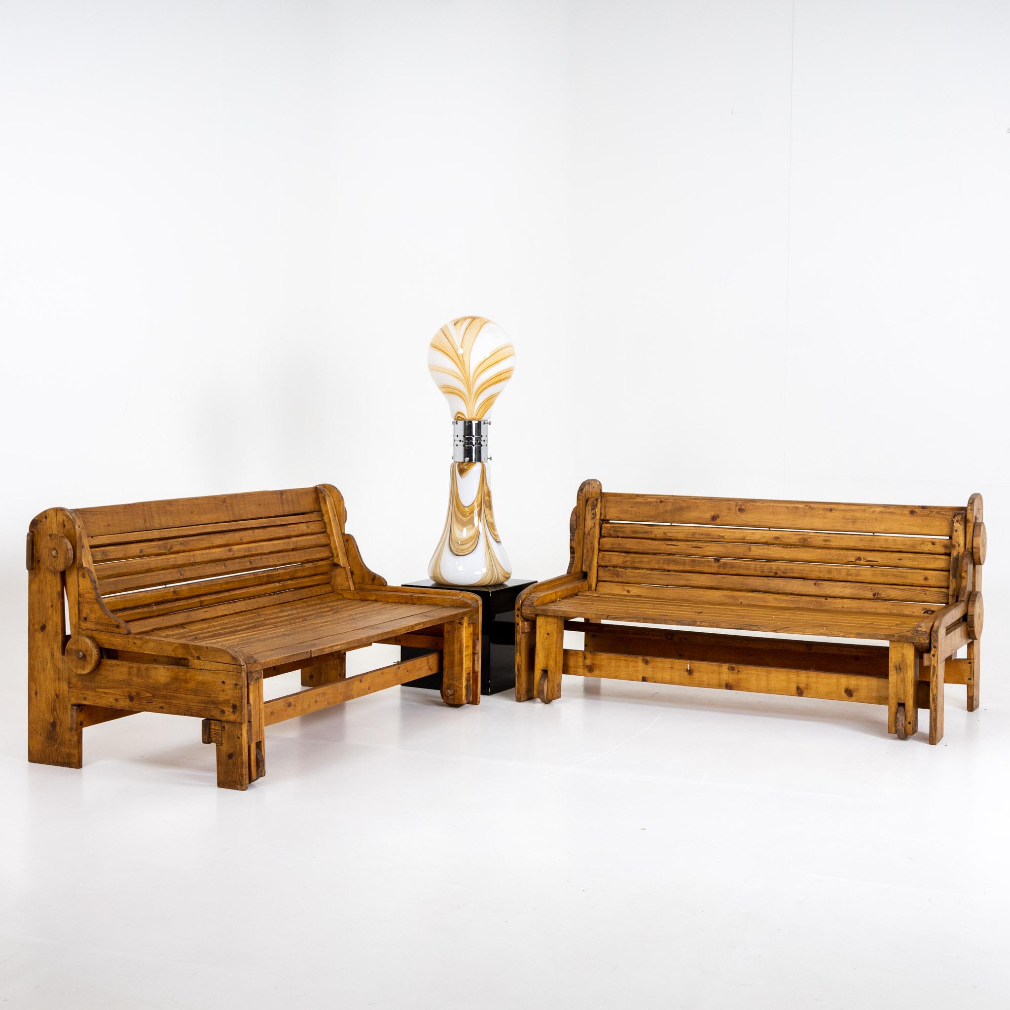 Beech Pair of Benches, Italian Manufactory, 1960s For Sale
