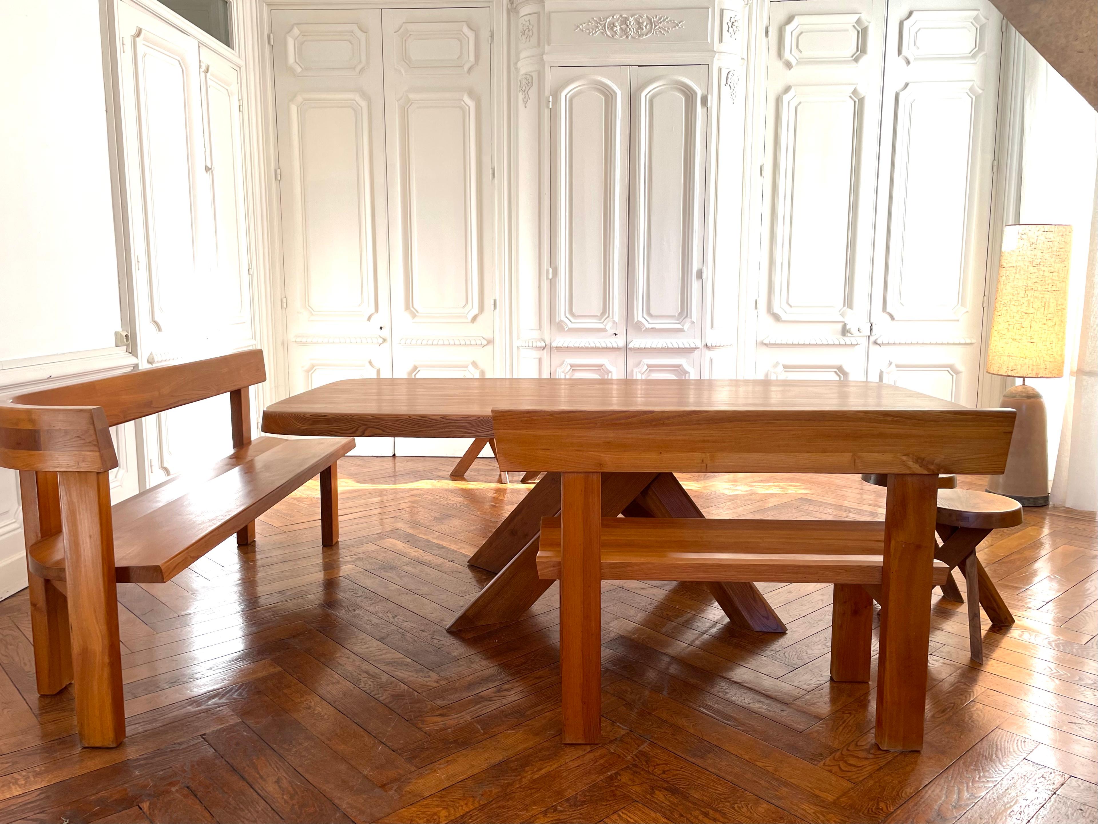 Oiled Pair of Benches Round S 35 Pierre Chapo in French Elm, 1970 For Sale