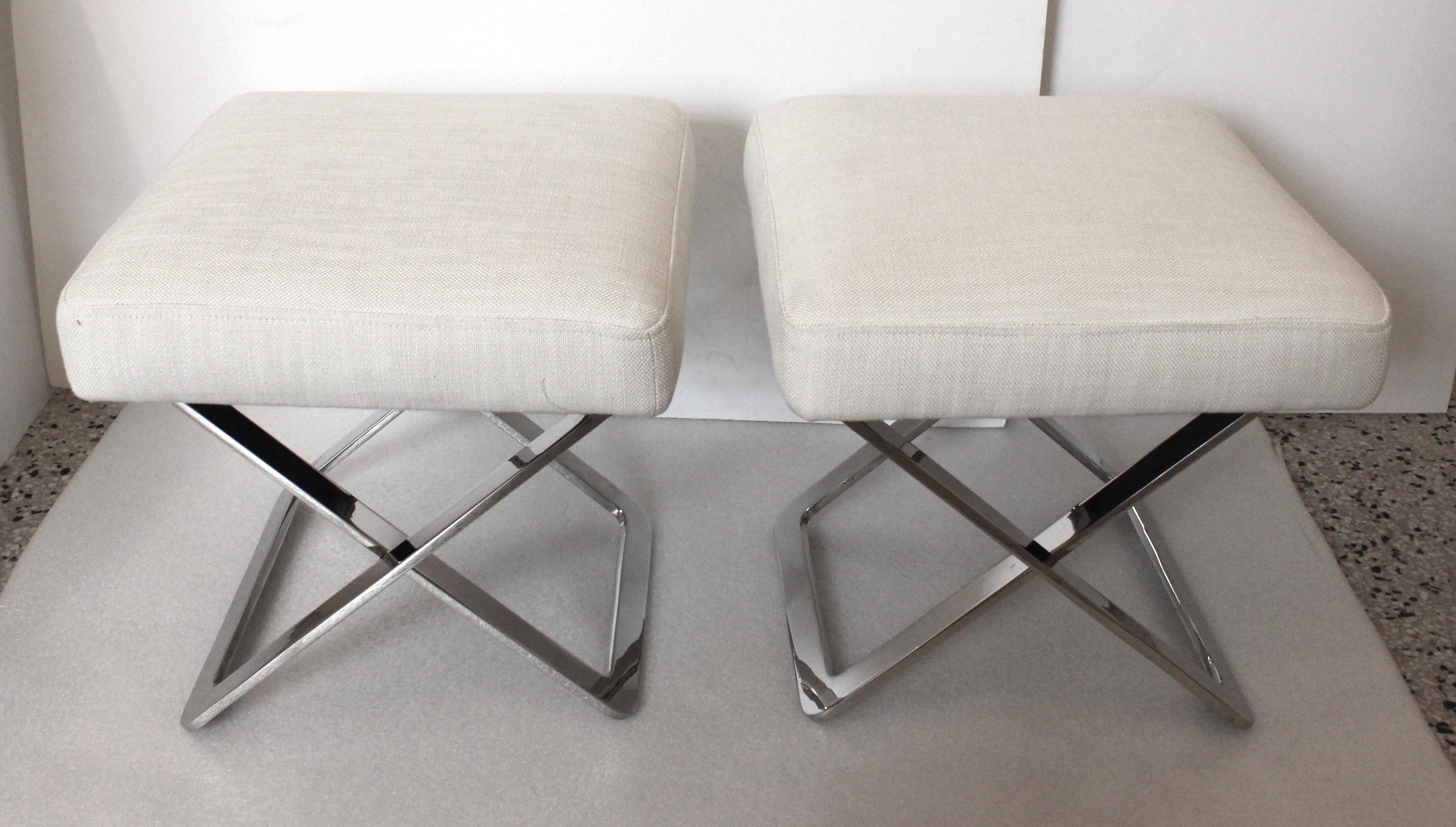 Polished Pair of Benches Style of Milo Baughman For Sale