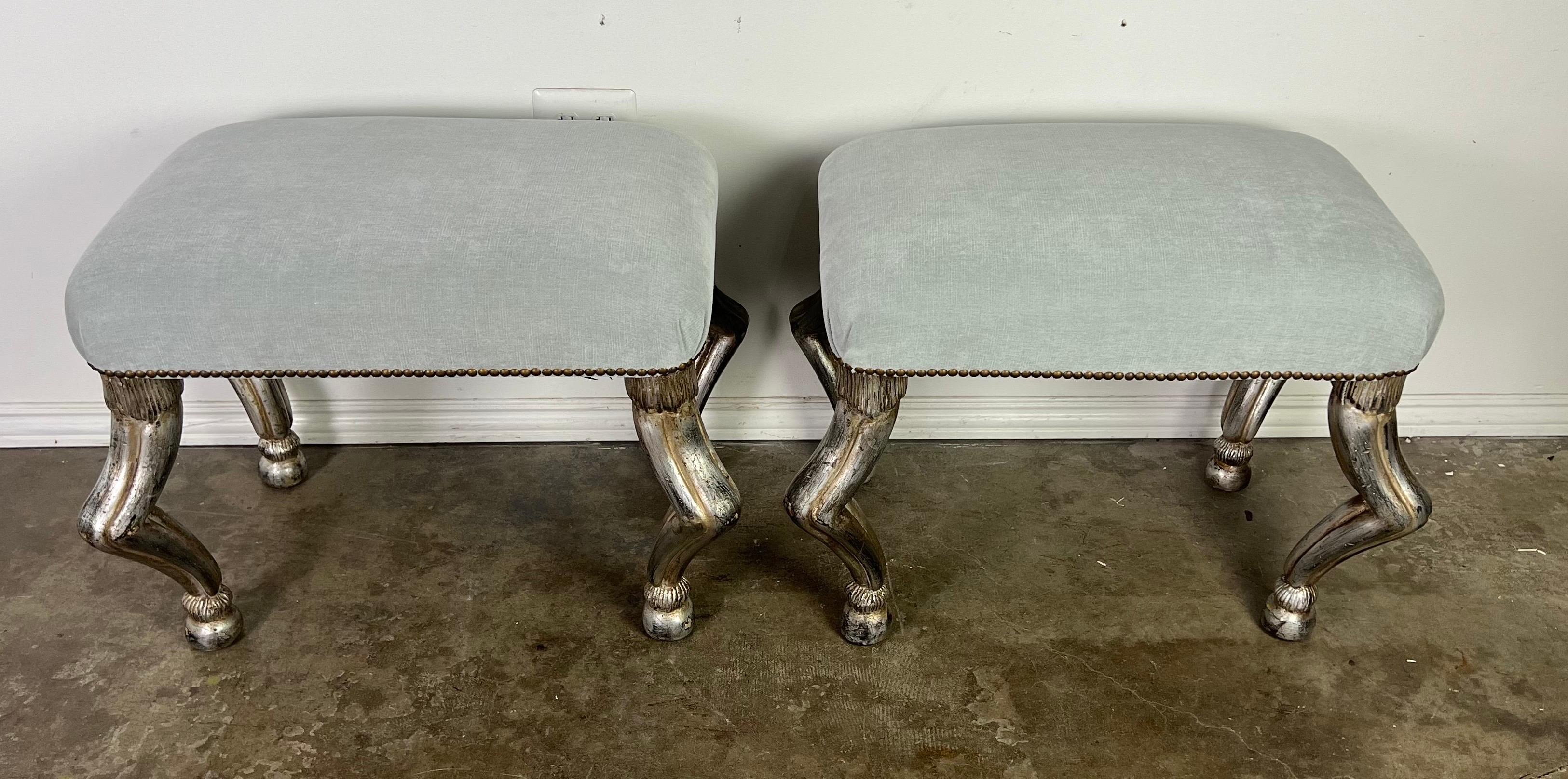 Mid-Century Modern Pair of Benches w/ Silvered Antelope Legs  For Sale