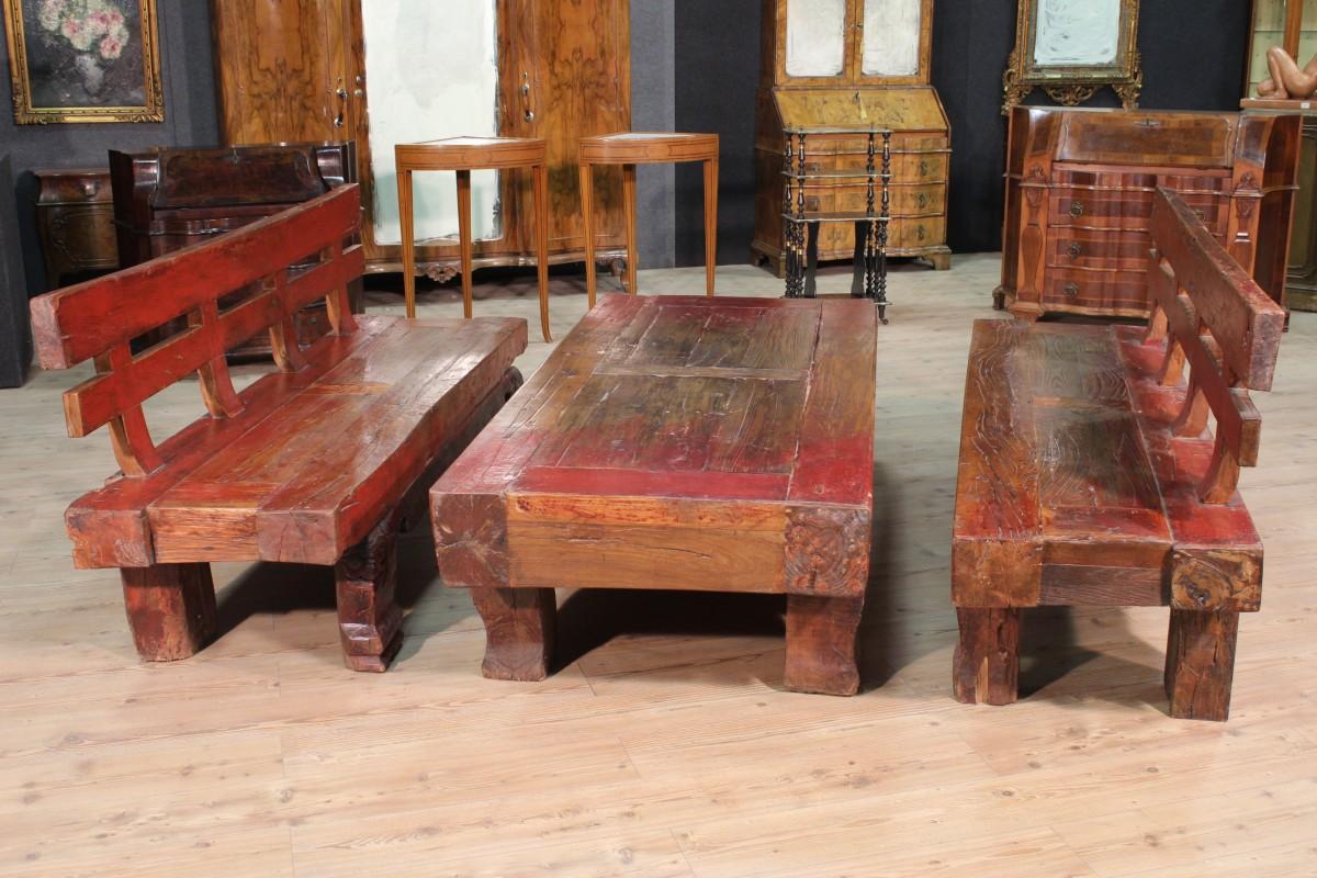 Pair of Benches with Lacquered Table, 20th Century For Sale 5