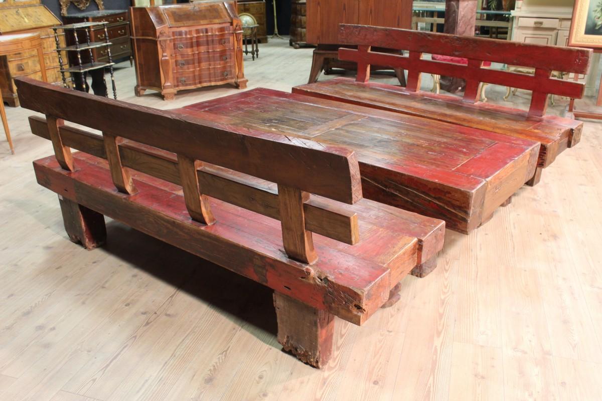 Pair of Benches with Lacquered Table, 20th Century For Sale 3