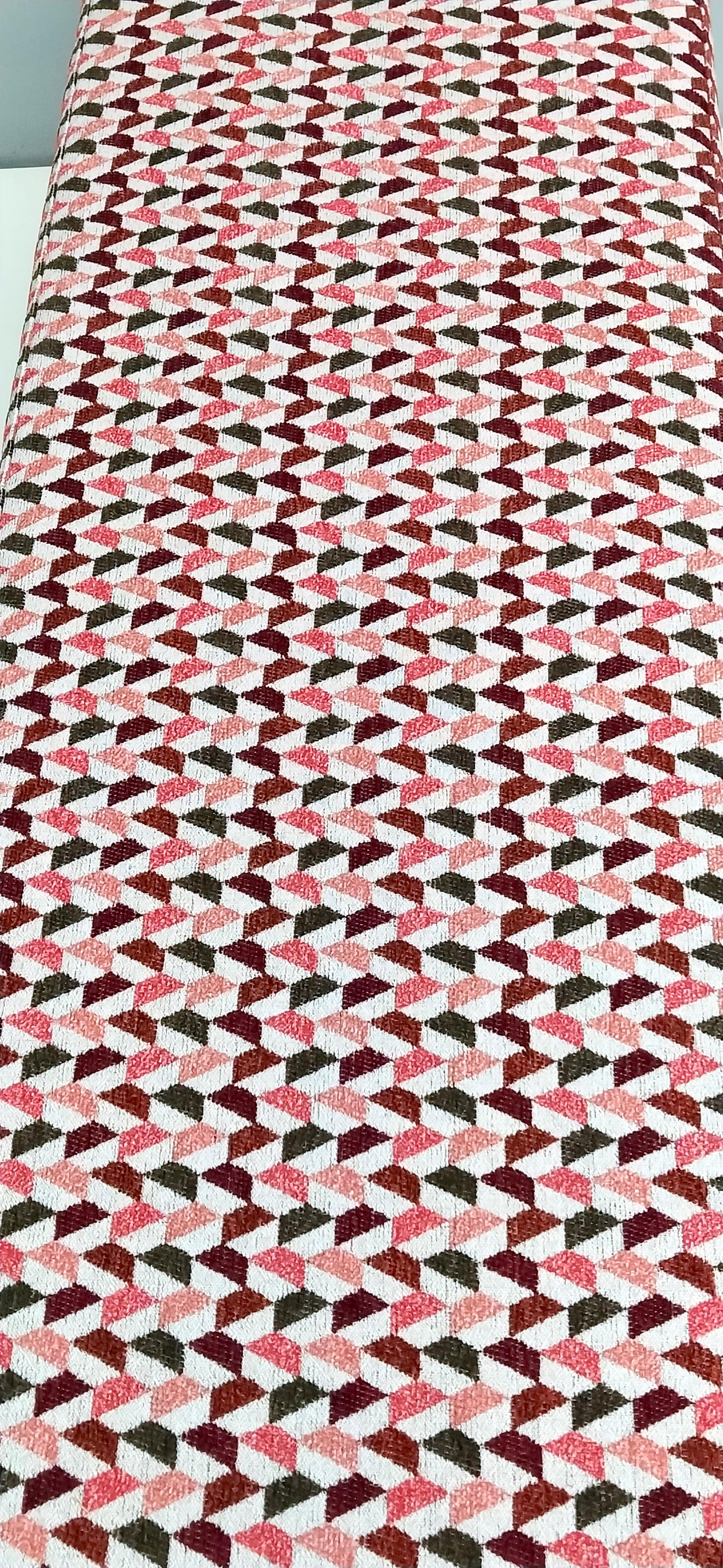 Paire de bancs vintage avec tapisserie de tissu à motifs rouges, Italie en vente 4