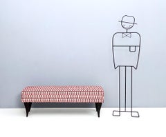 Pair of Benches with Red Patterned Fabric Upholstery, Italy