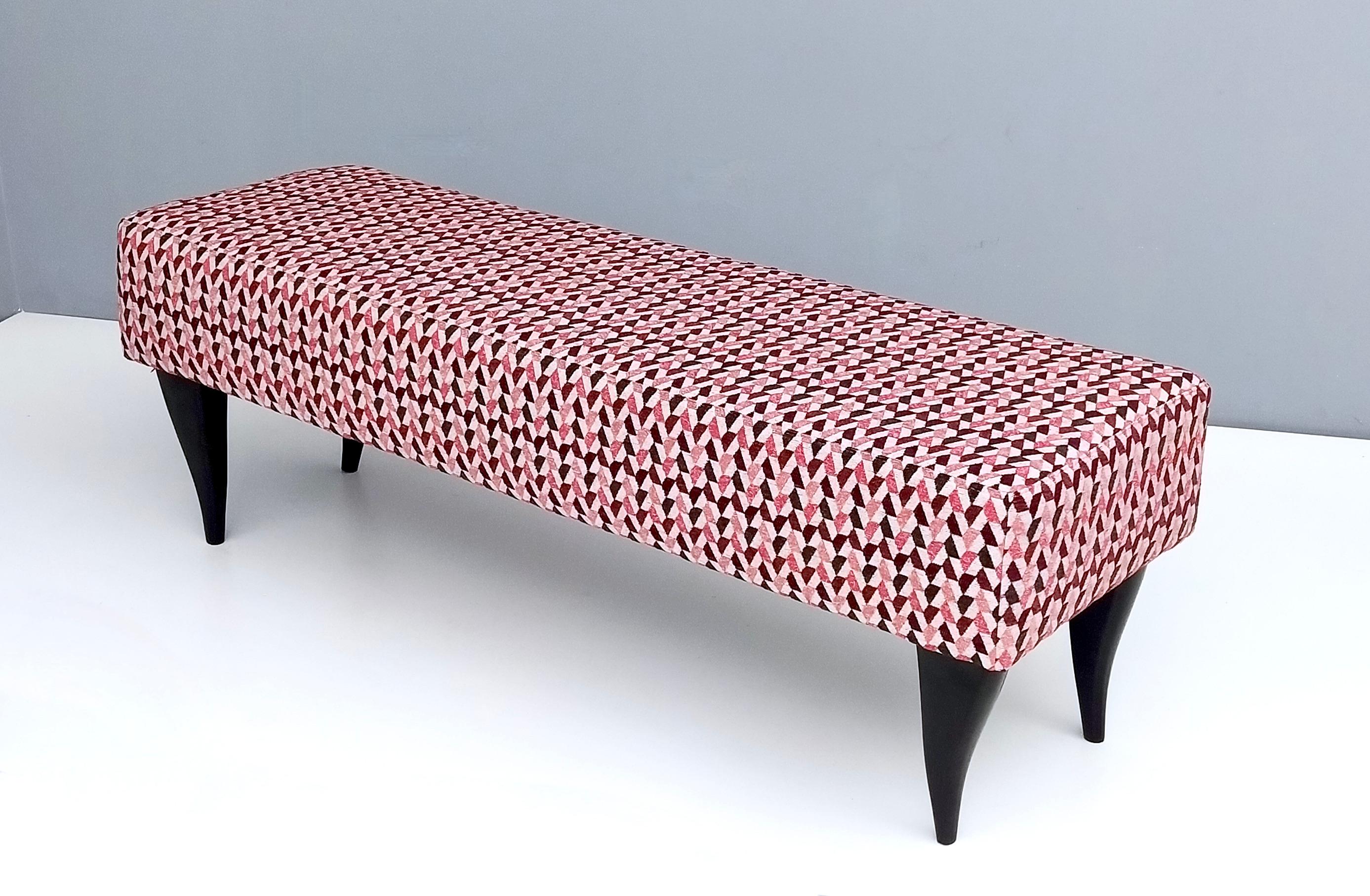 Mid-20th Century Pair of Vintage Benches with Red Patterned Fabric Upholstery, Italy For Sale