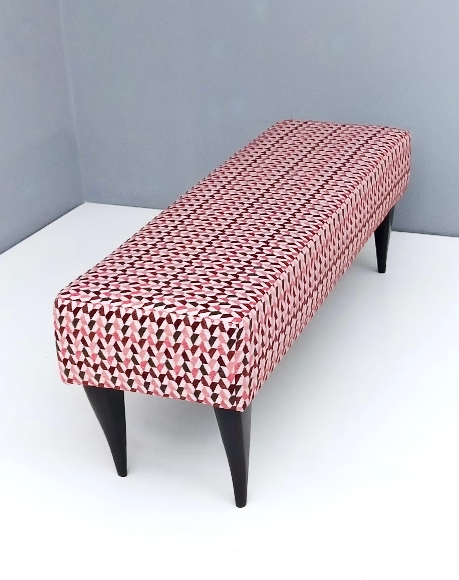 Beech Pair of Vintage Benches with Red Patterned Fabric Upholstery, Italy For Sale