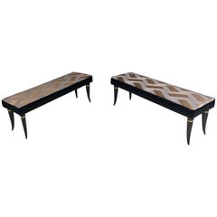 Pair of Benches with Patterned Fabric Upholstery by Dedar, Italy