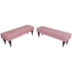 Pair of Vintage Benches with Patterned Fabric Upholstery,  Italy