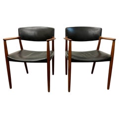 Pair of Bender Madsen and Larsen Teak and Leather Armchairs