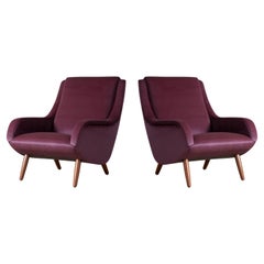 Pair of Bengt Ruda Model 90 Scandinavian Modern Lounge Chairs in Wine Velvet