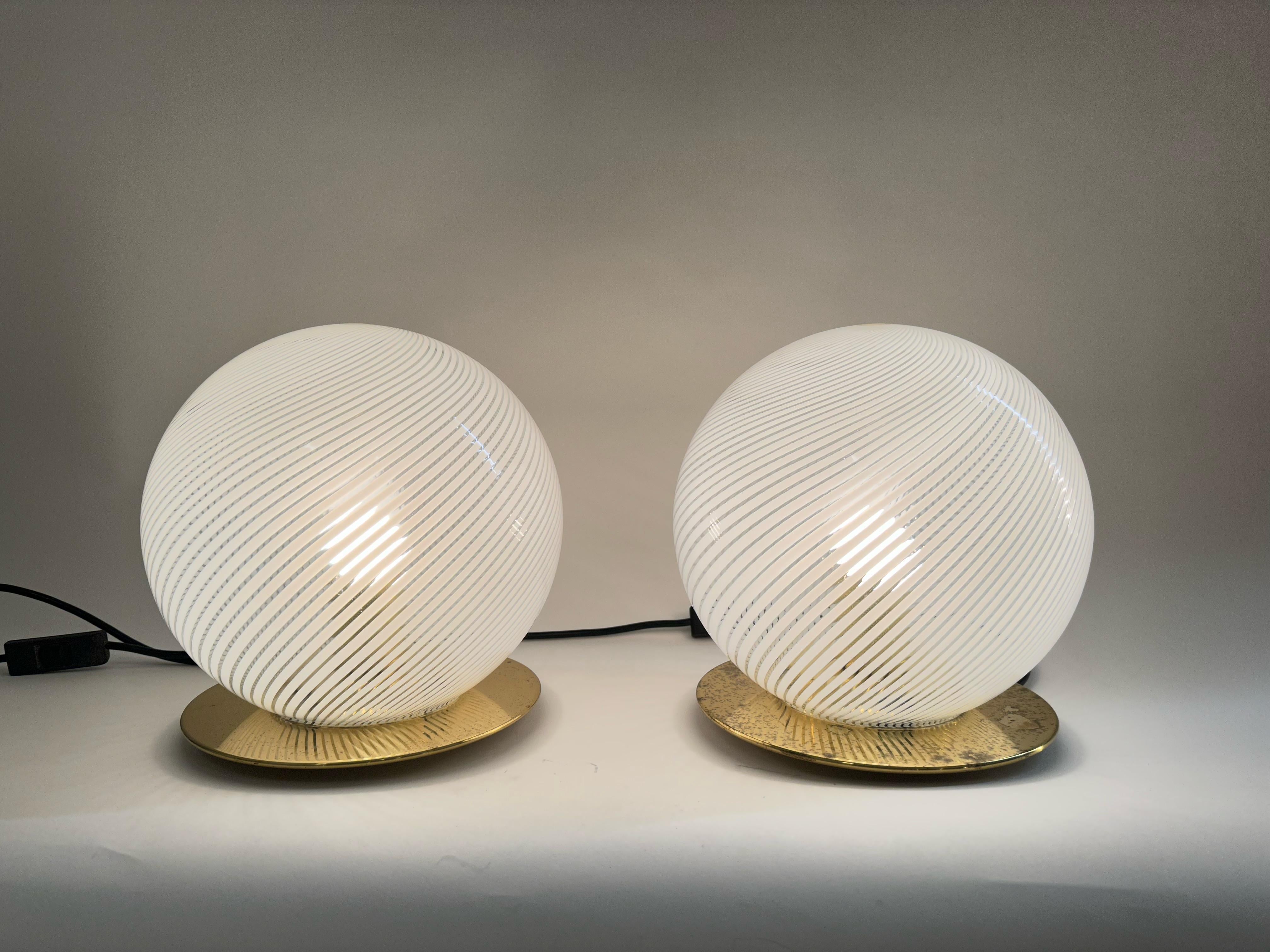 Pair of Benini Murano Table Lamps, Stamped, Italy 1960 In Good Condition In Madrid, ES