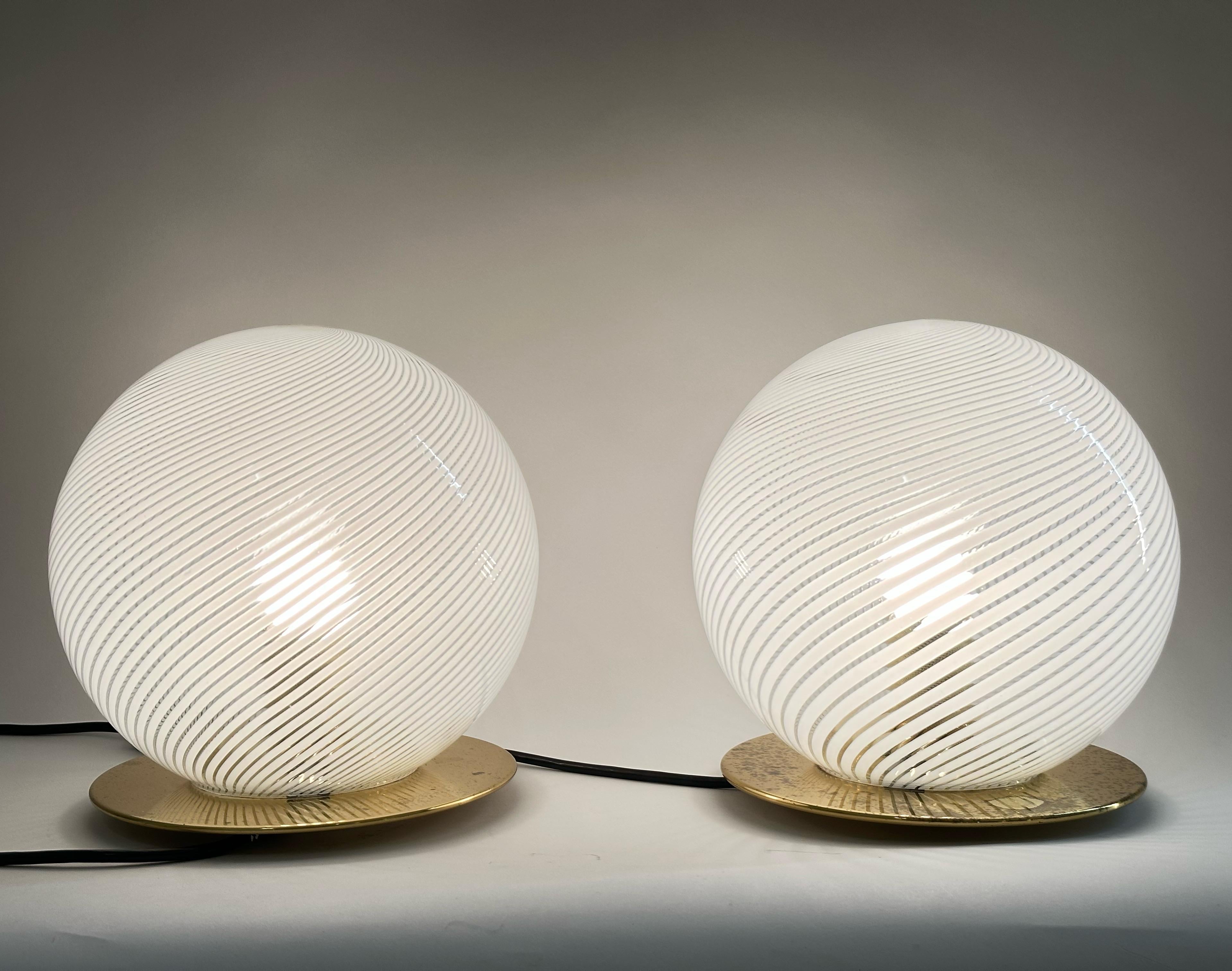 Glass Pair of Benini Murano Table Lamps, Stamped, Italy 1960