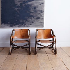 Pair of Bent Bamboo and Leather Lounge Chairs
