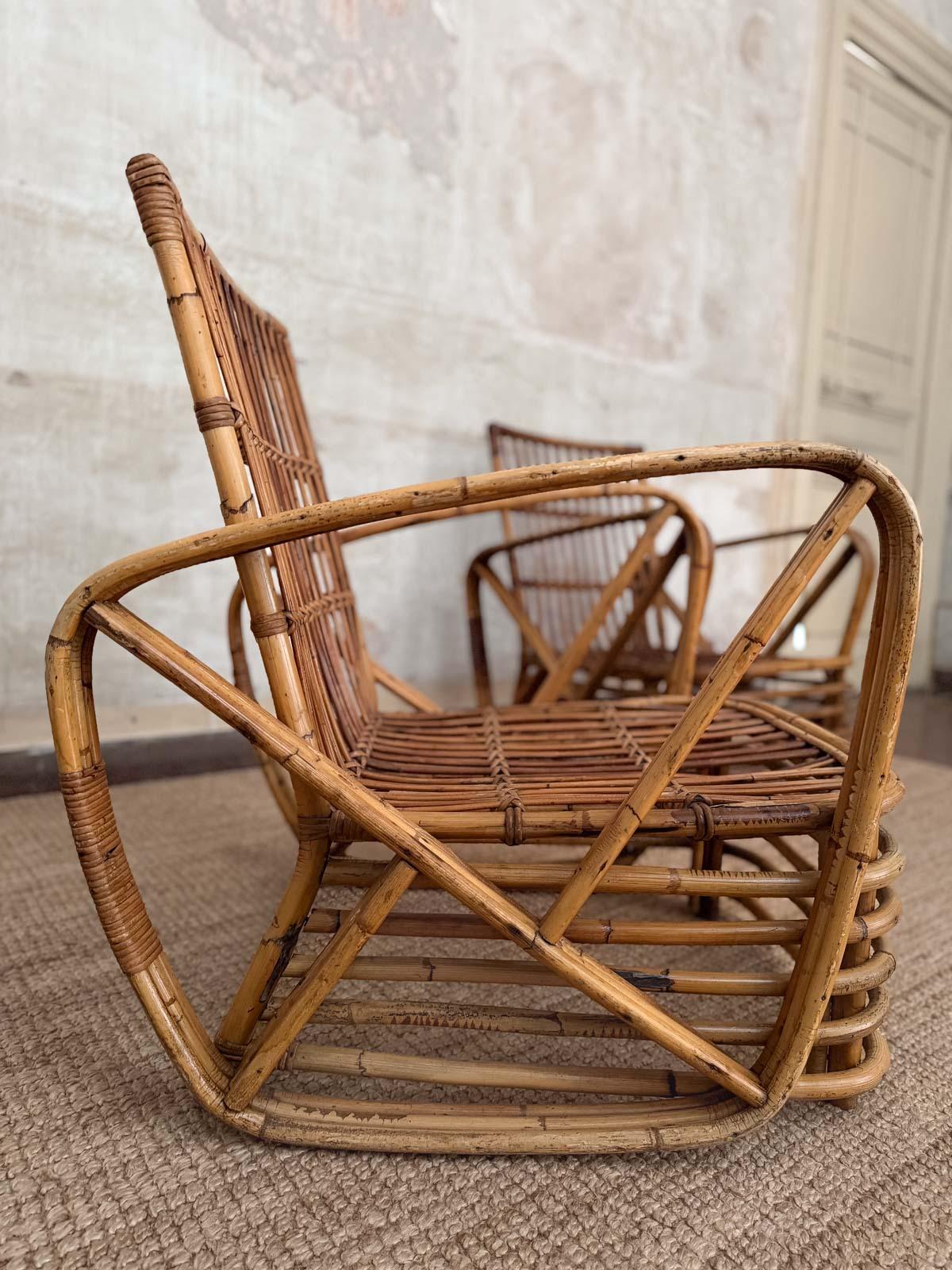 Pair of Bent Bamboo Armchairs By Paul Frankl, 1940s en Bueno estado para la venta en Roma, RM