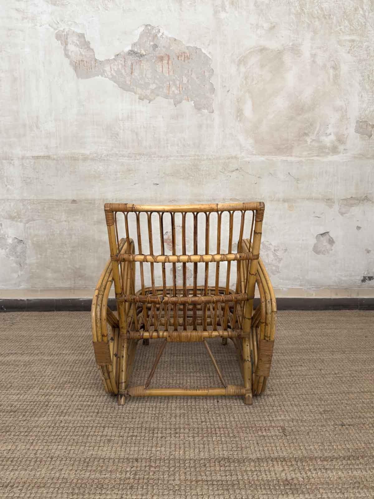 Pair of Bent Bamboo Armchairs By Paul Frankl, 1940s Bambú en venta