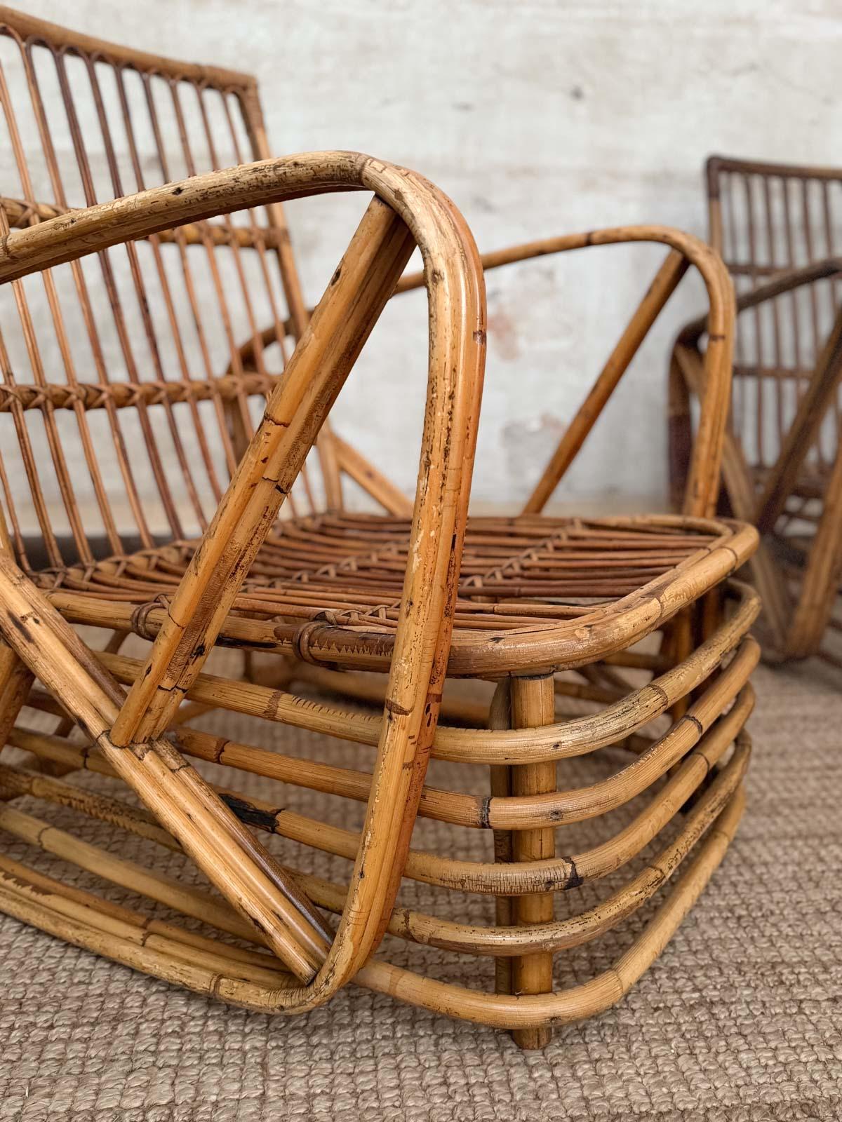 Pair of Bent Bamboo Armchairs By Paul Frankl, 1940s en venta 1