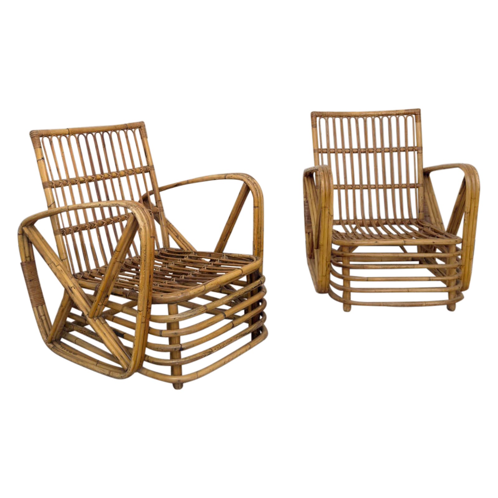 Pair of Bent Bamboo Armchairs By Paul Frankl, 1940s en venta