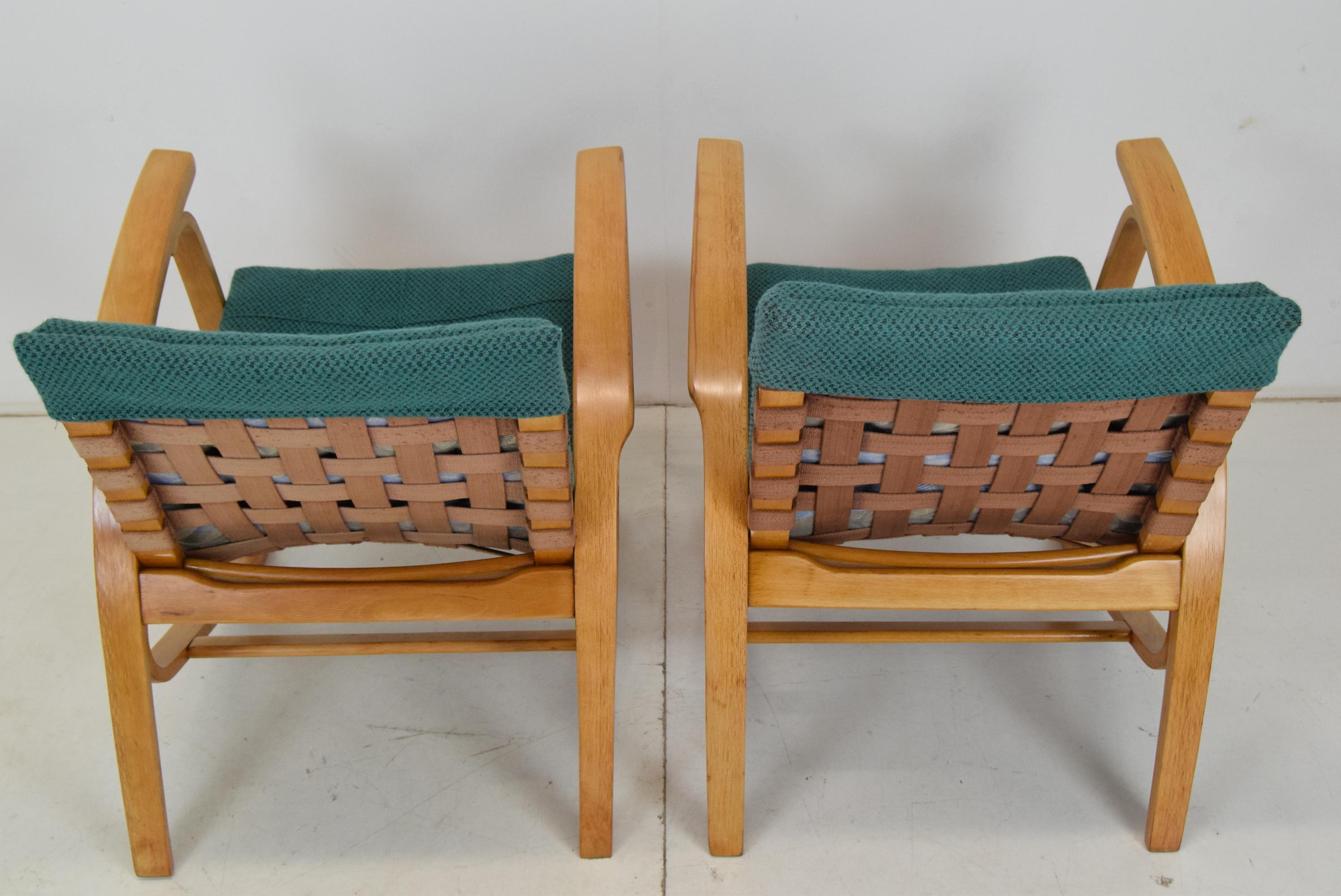 Fabric Pair of Bent Beechwood Armchairs, Design Jan Vaněk, 1930's.  For Sale