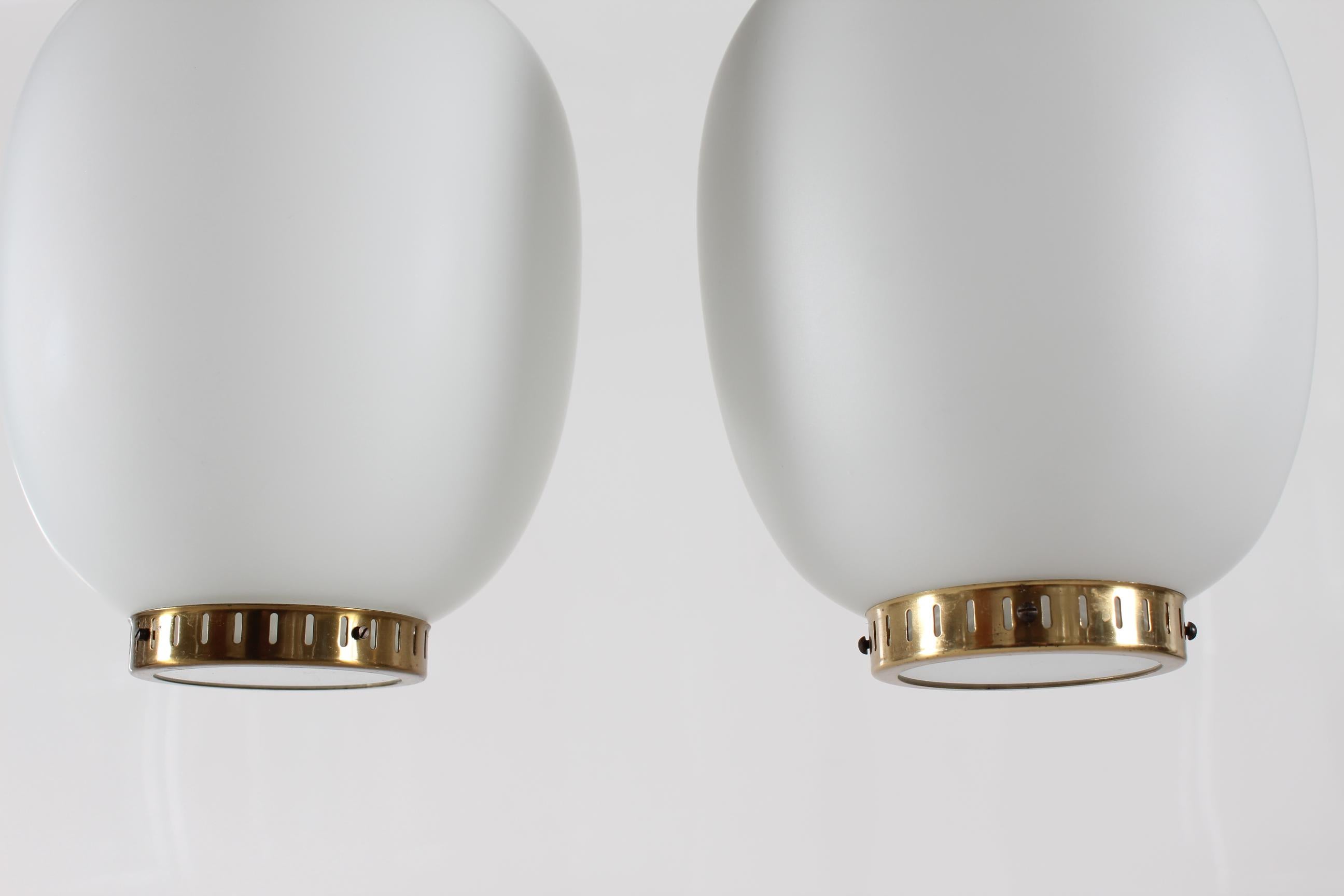 Pair of Bent Karlby Small China Pendants of Opaline Glass + Brass by Lyfa, 1960s For Sale 4