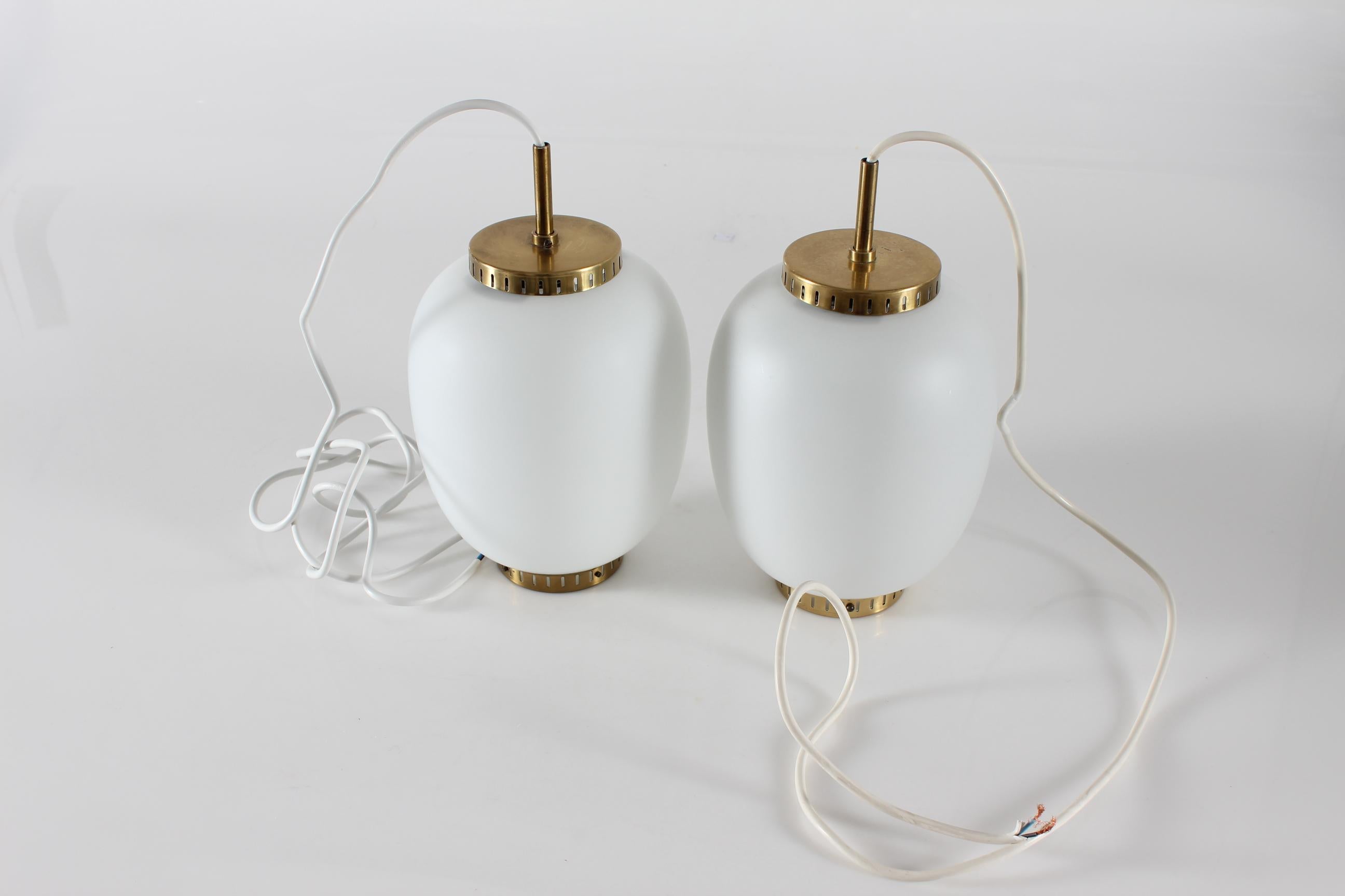 Pair of Bent Karlby Small China Pendants of Opaline Glass + Brass by Lyfa, 1960s For Sale 8