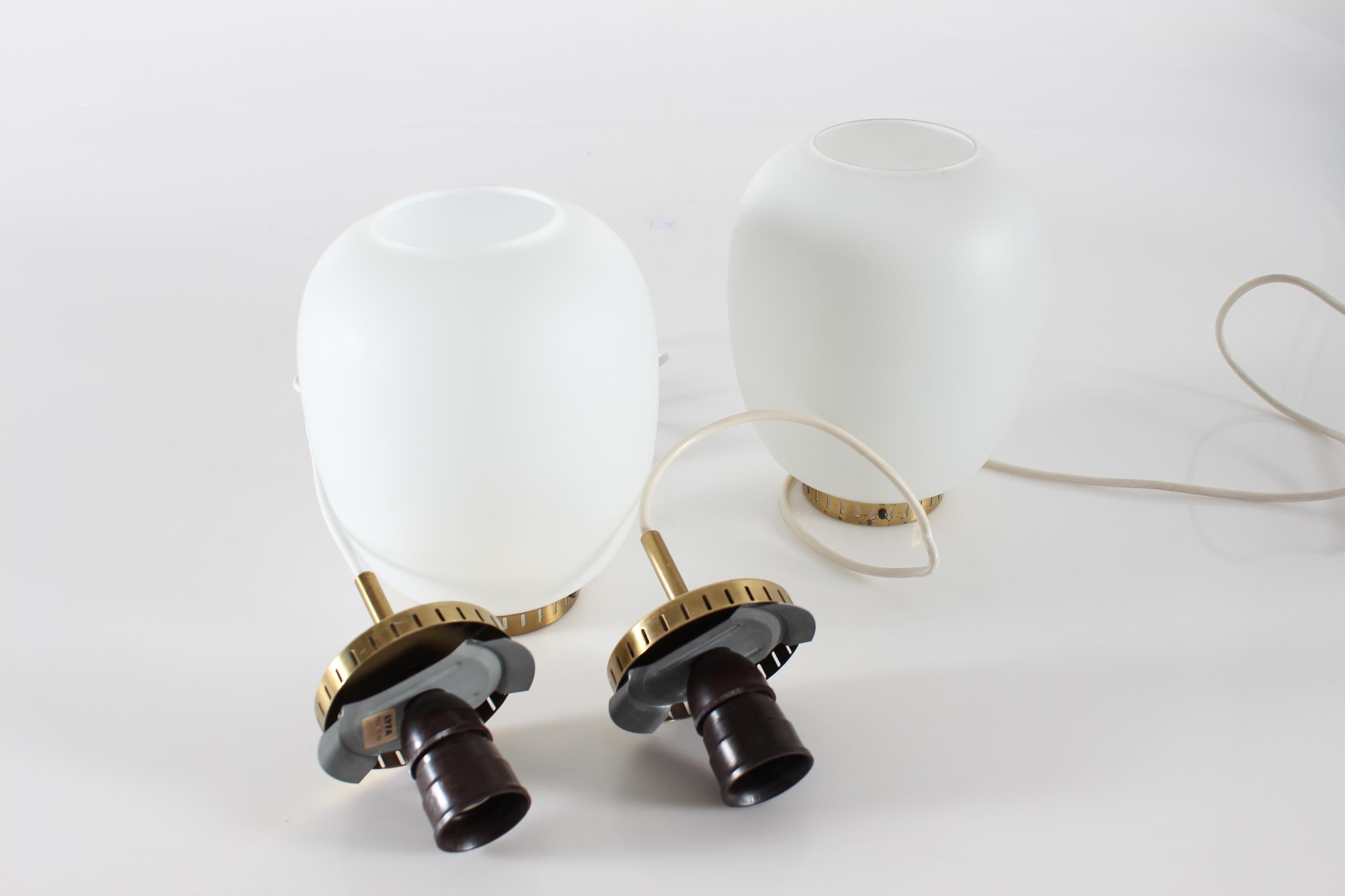Pair of Bent Karlby Small China Pendants of Opaline Glass + Brass by Lyfa, 1960s For Sale 9