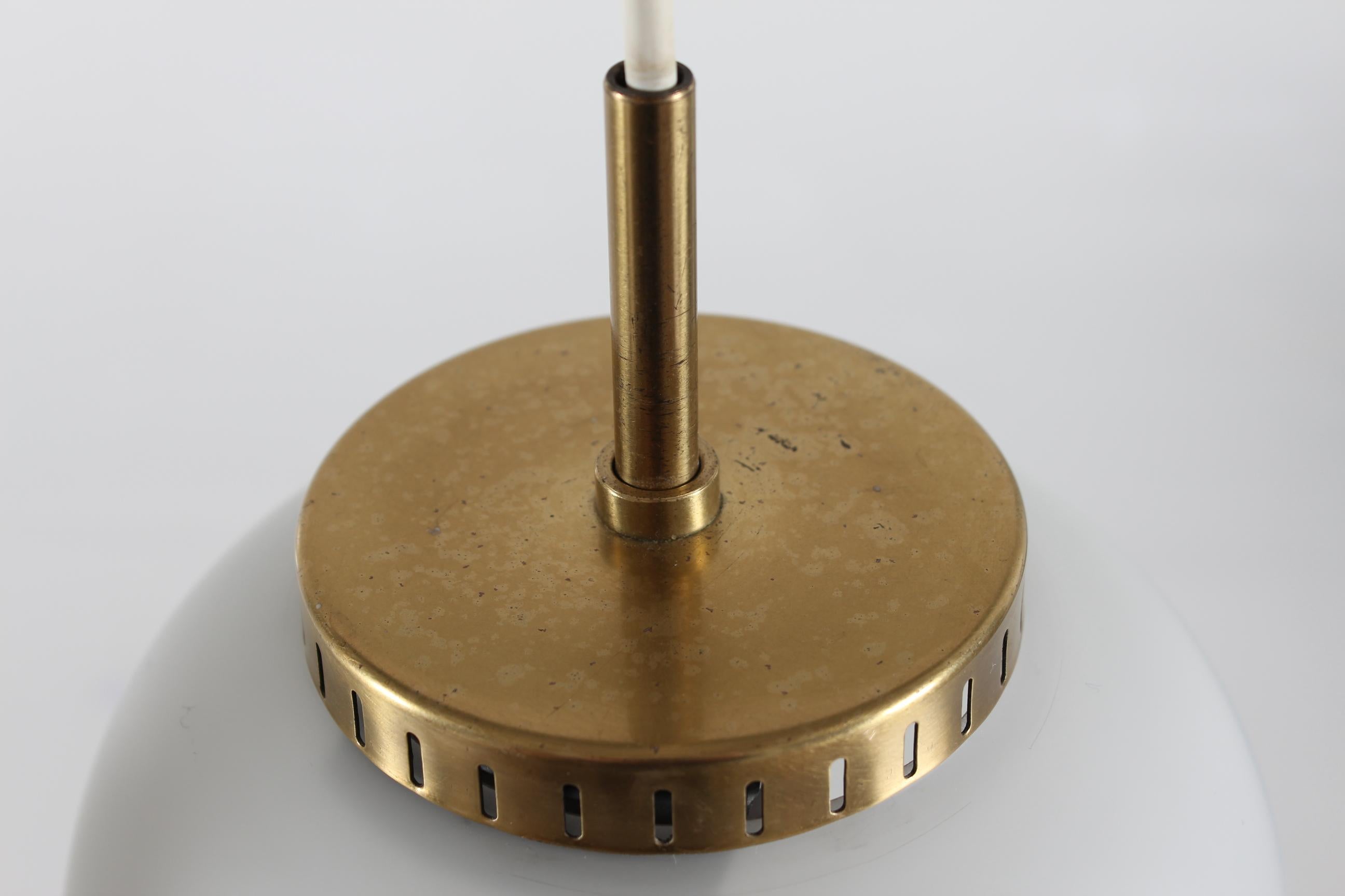 Pair of Bent Karlby Small China Pendants of Opaline Glass + Brass by Lyfa, 1960s In Good Condition For Sale In Silkeborg, Silkeborg