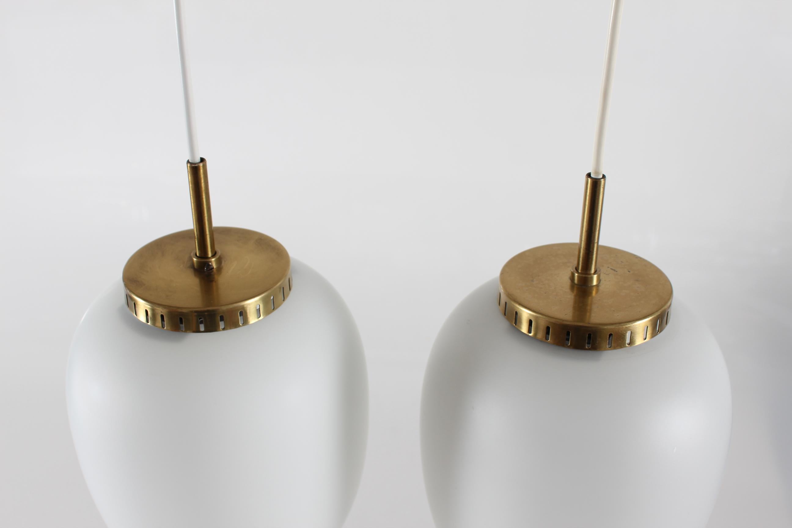 Pair of Bent Karlby Small China Pendants of Opaline Glass + Brass by Lyfa, 1960s For Sale 3