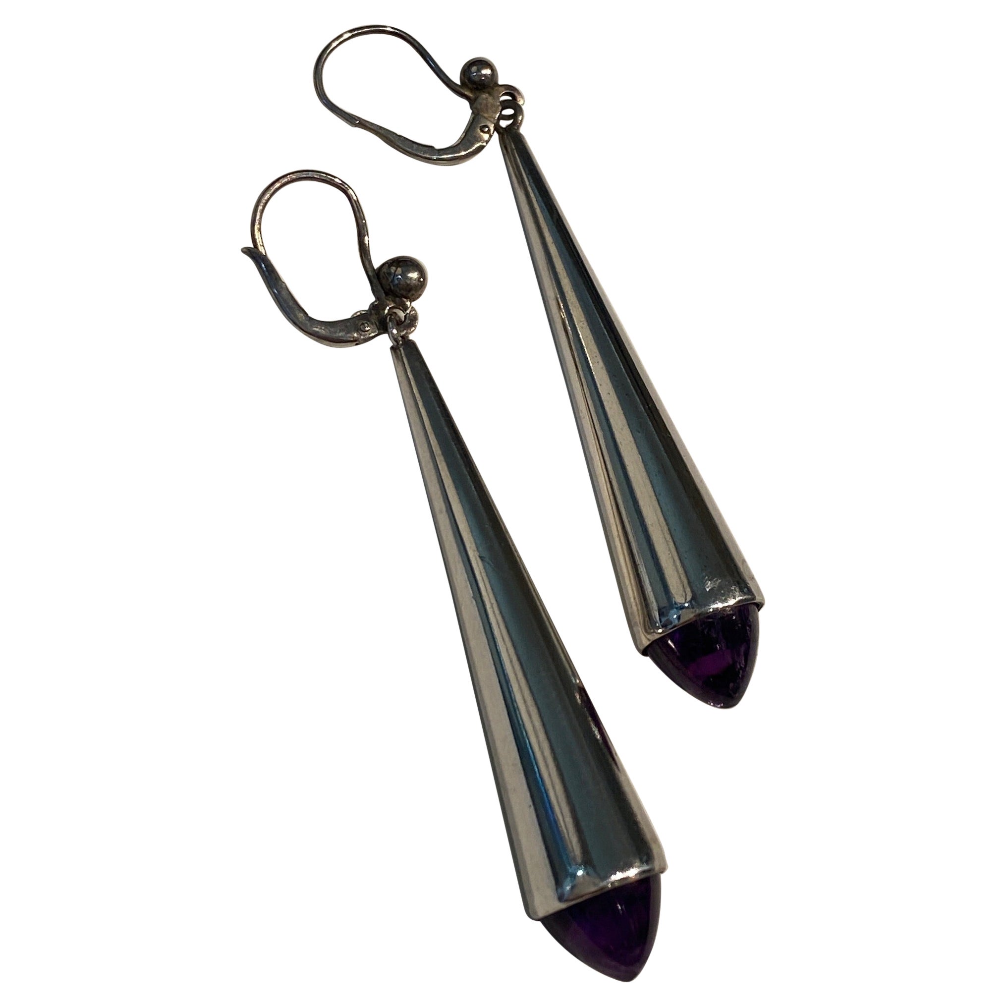 Paire de boucles d'oreilles Bent Knudsen en argent sterling avec améthyste