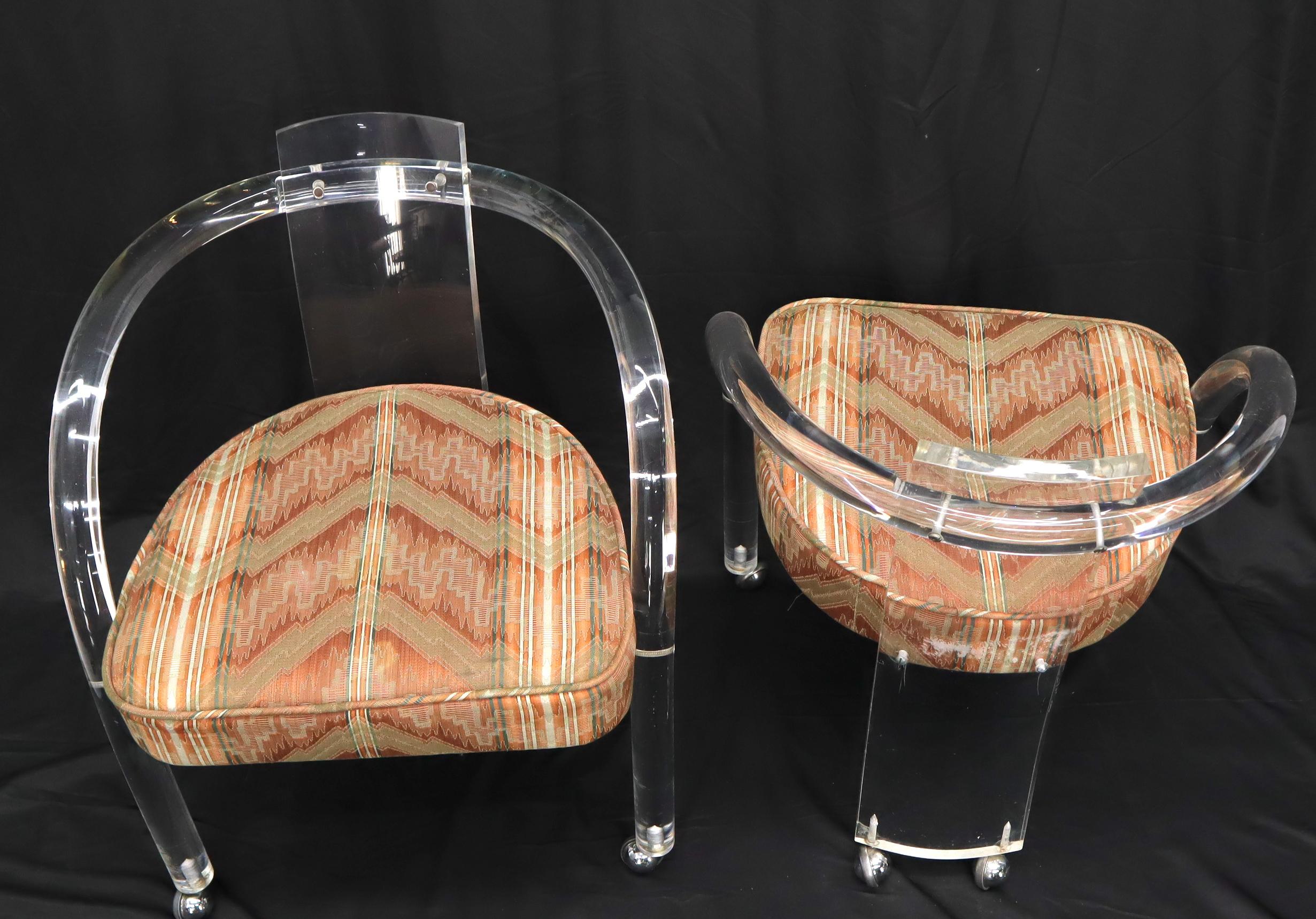 Pair of Bent Lucite Dining Chairs with Upholstered Seats Mid-Century Modern 2