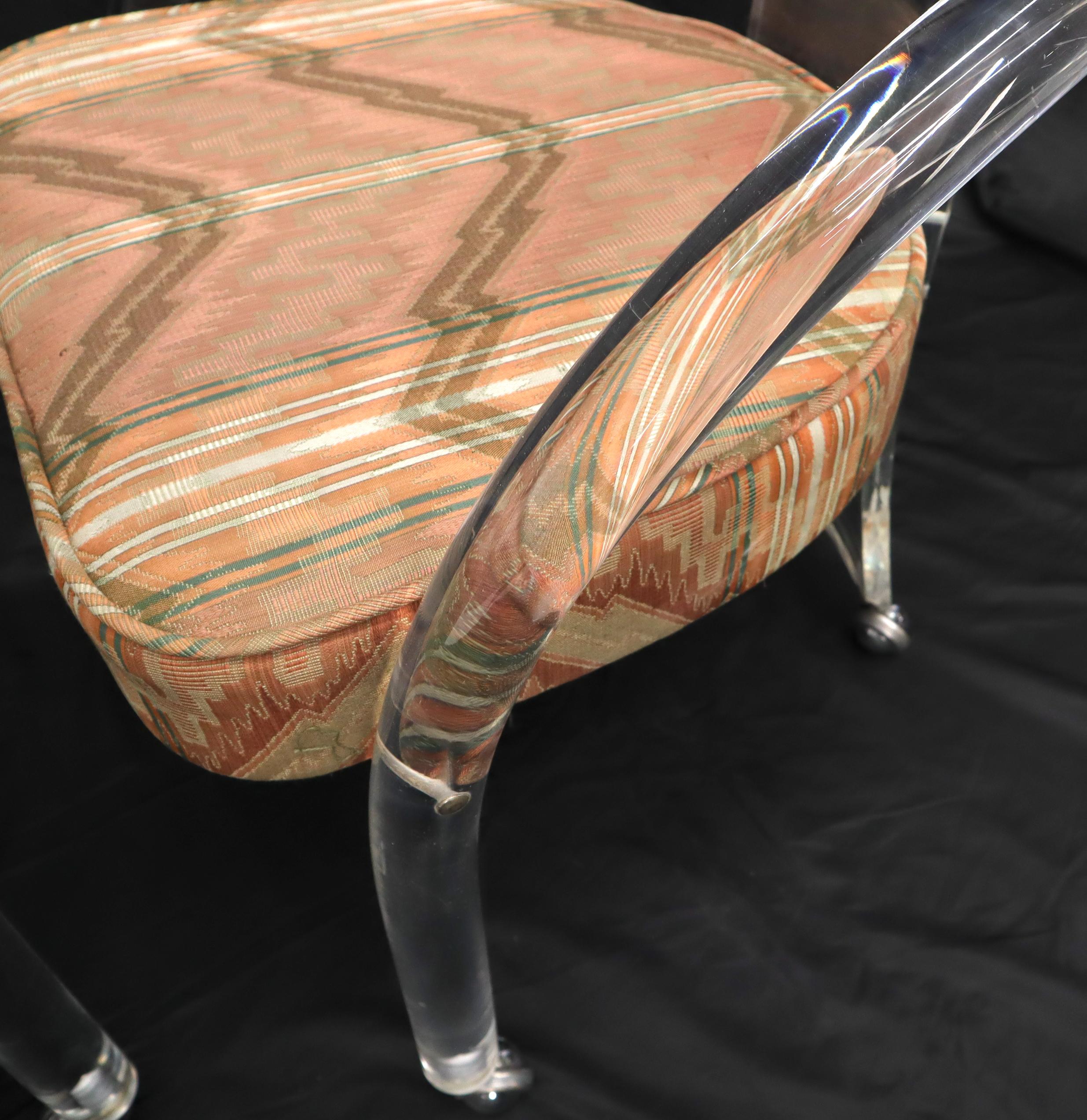 Pair of Bent Lucite Dining Chairs with Upholstered Seats Mid-Century Modern 5