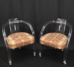 Pair of Bent Lucite Dining Chairs with Upholstered Seats Mid-Century Modern
