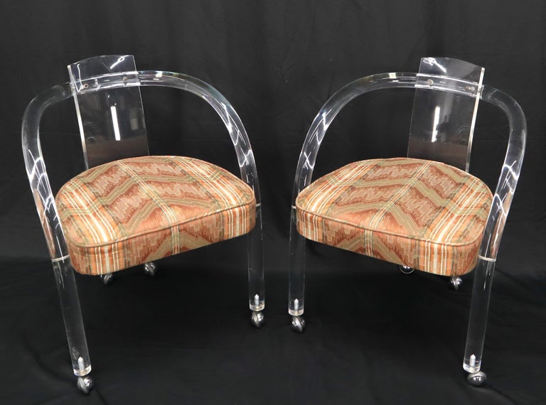American Pair of Bent Lucite Dining Chairs with Upholstered Seats Mid-Century Modern For Sale