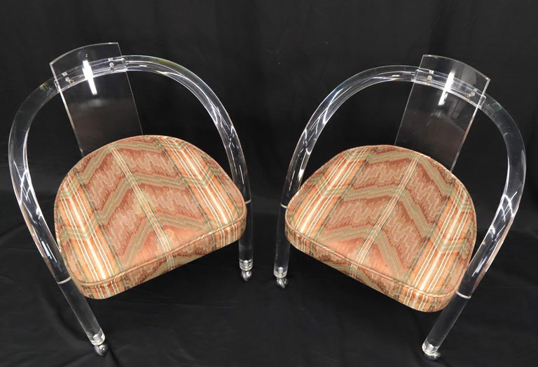 Pair of Bent Lucite Dining Chairs with Upholstered Seats Mid-Century Modern In Good Condition For Sale In Rockaway, NJ