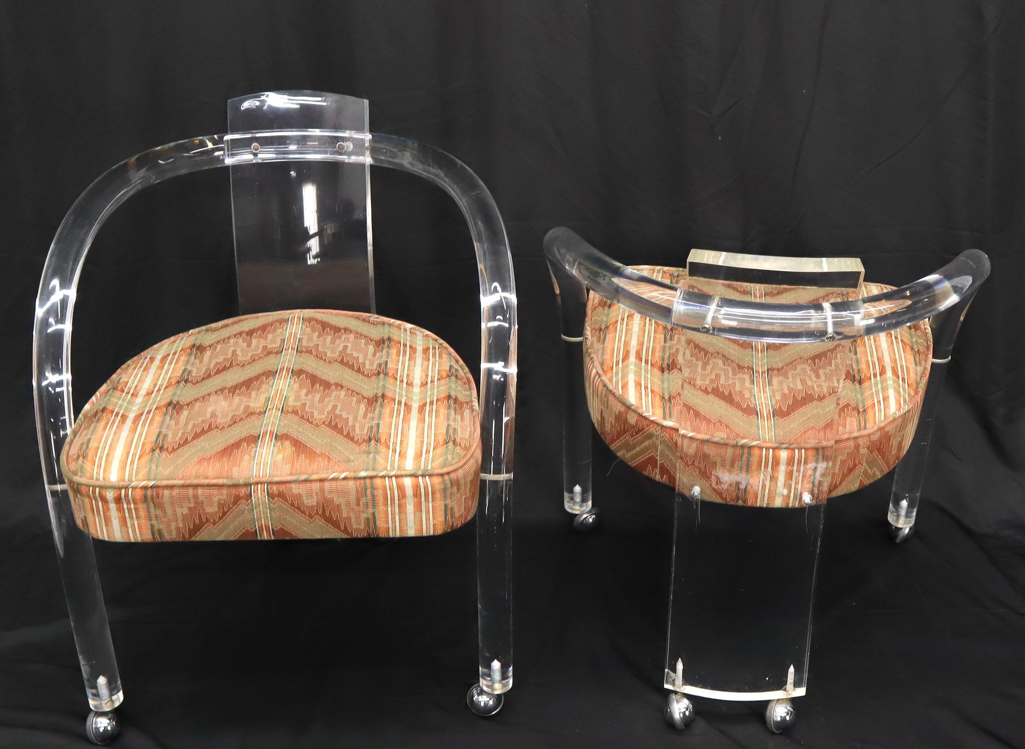 Pair of Bent Lucite Dining Chairs with Upholstered Seats Mid-Century Modern 1