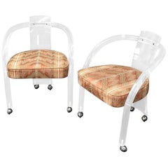 Pair of Bent Lucite Dining Chairs with Upholstered Seats Mid-Century Modern