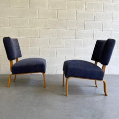Pair of Bent Maple Upholstered Slipper Lounge Chairs by Thonet