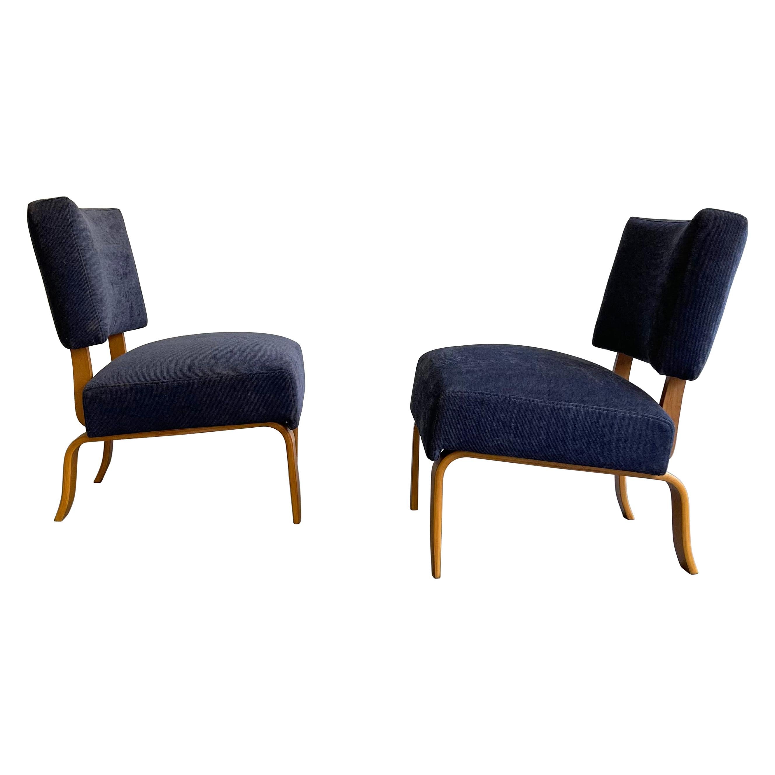 Pair of Bent Maple Upholstered Slipper Lounge Chairs by Thonet