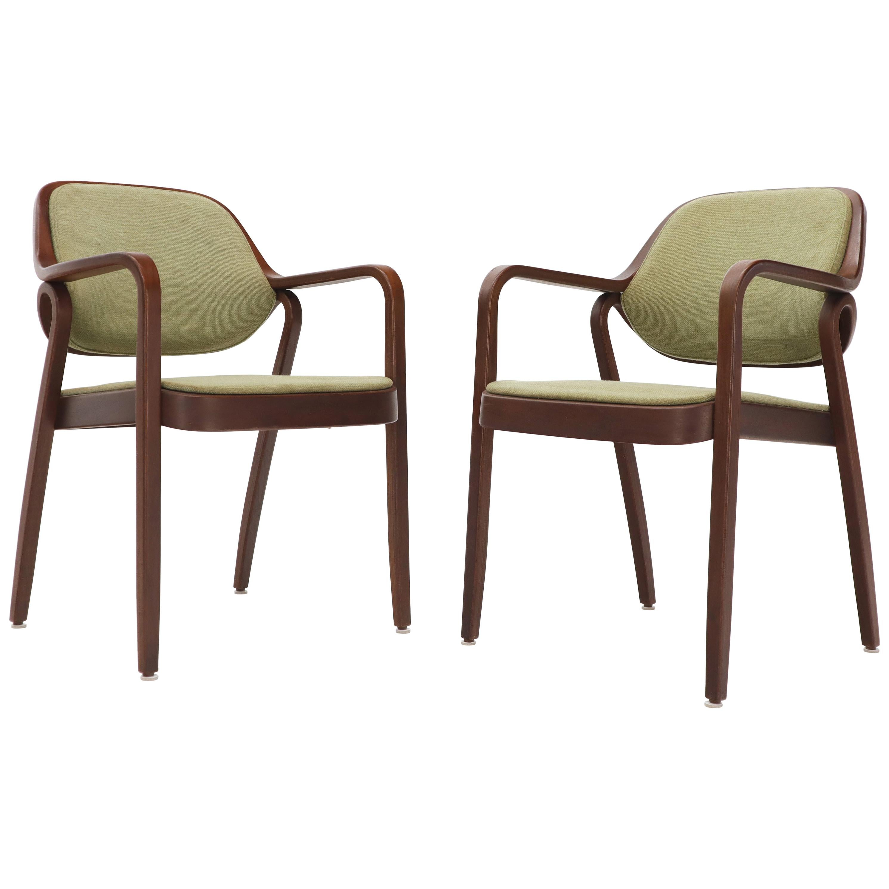Pair of Bent Walnut Wood Dining Chairs by Knoll