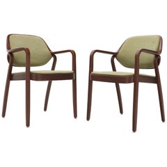 Pair of Bent Walnut Wood Dining Chairs by Knoll