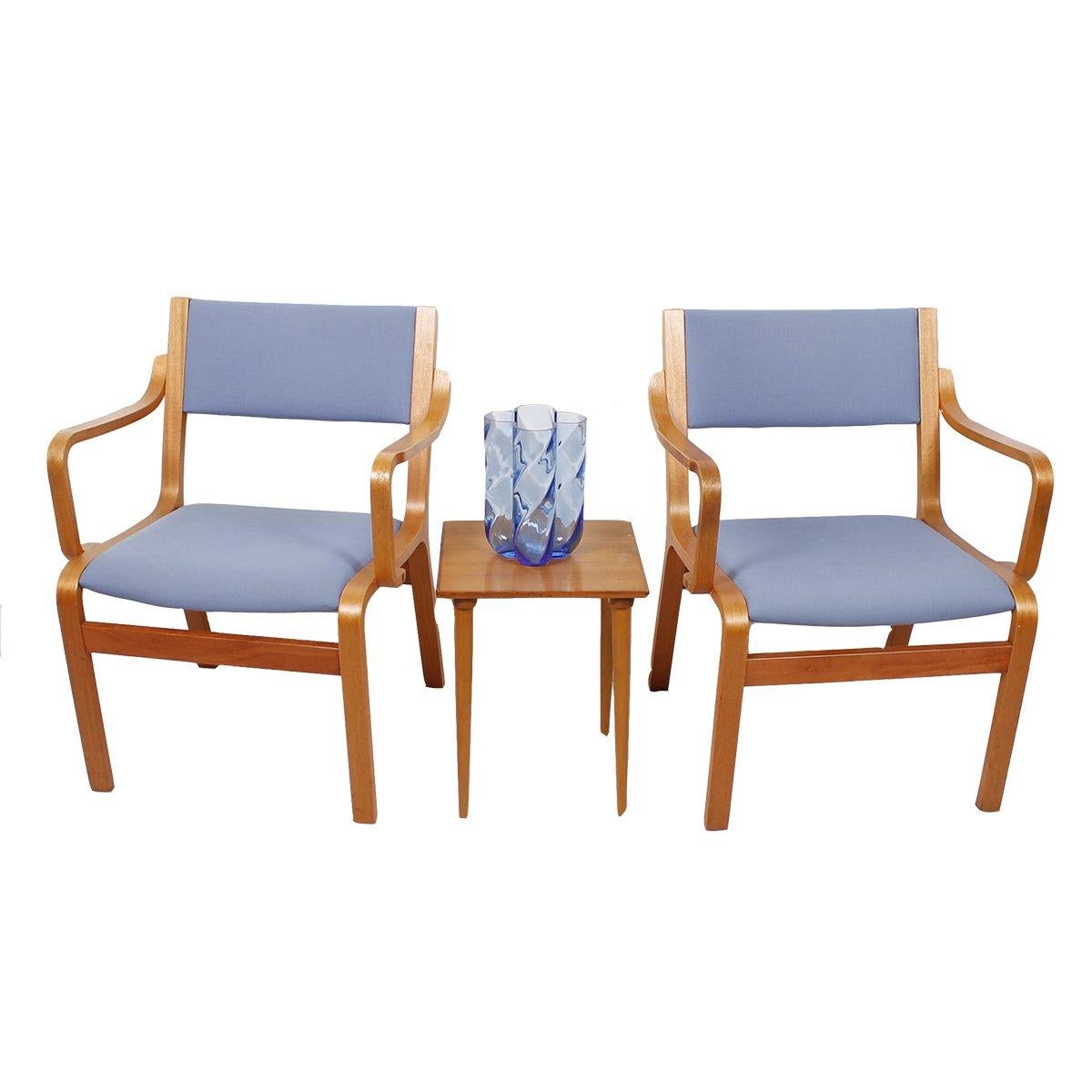 Unknown Pair of Bentwood Arm Chairs with Blue Upholstery from Danish Embassy