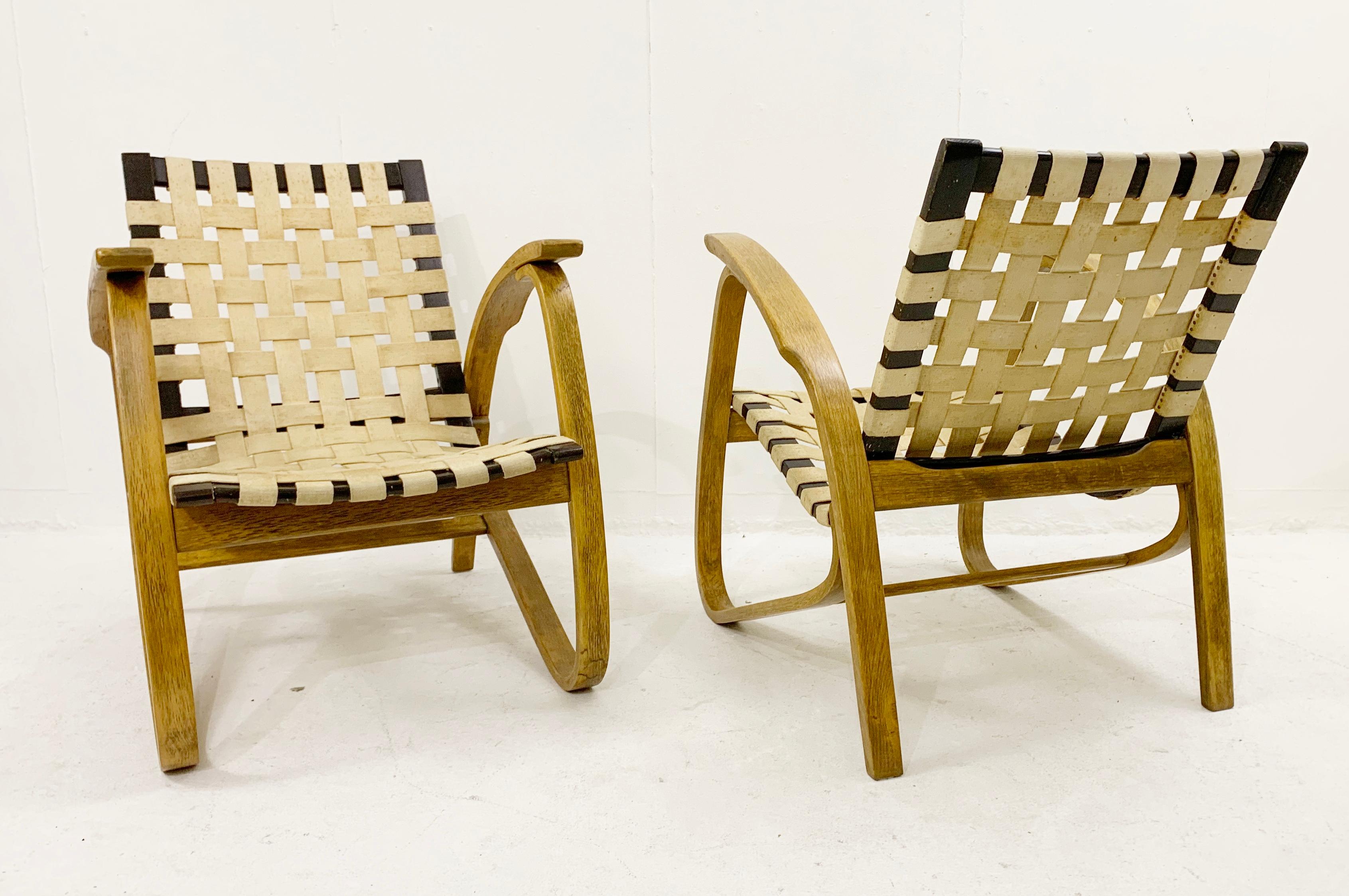 Wood Pair of Bentwood Armchairs by Jan Vanek for UP Závody, Czech Republic 1930s